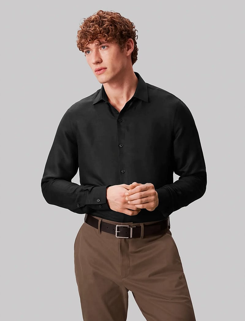 Calvin Klein - SLIM REF LINEN BLD SLD - formelle skjorter - black - 2