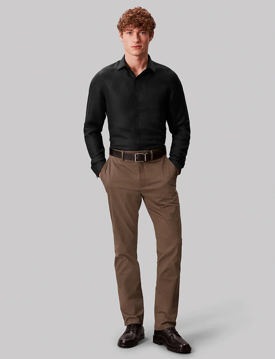 Calvin Klein - SLIM REF LINEN BLD SLD - formelle hemden - black - 4