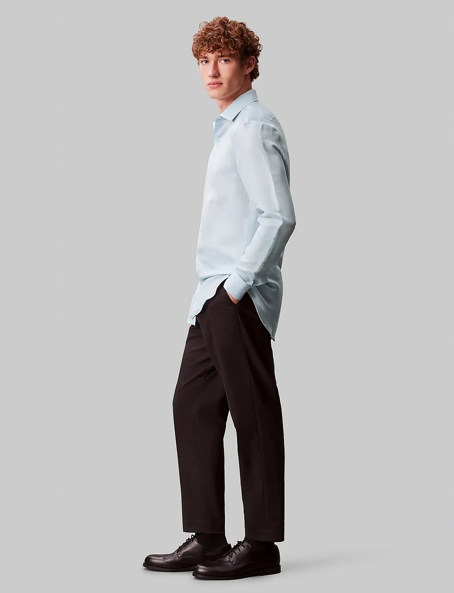 Calvin Klein - SLIM REF LINEN BLD SLD - kostymskjortor - blue - 2