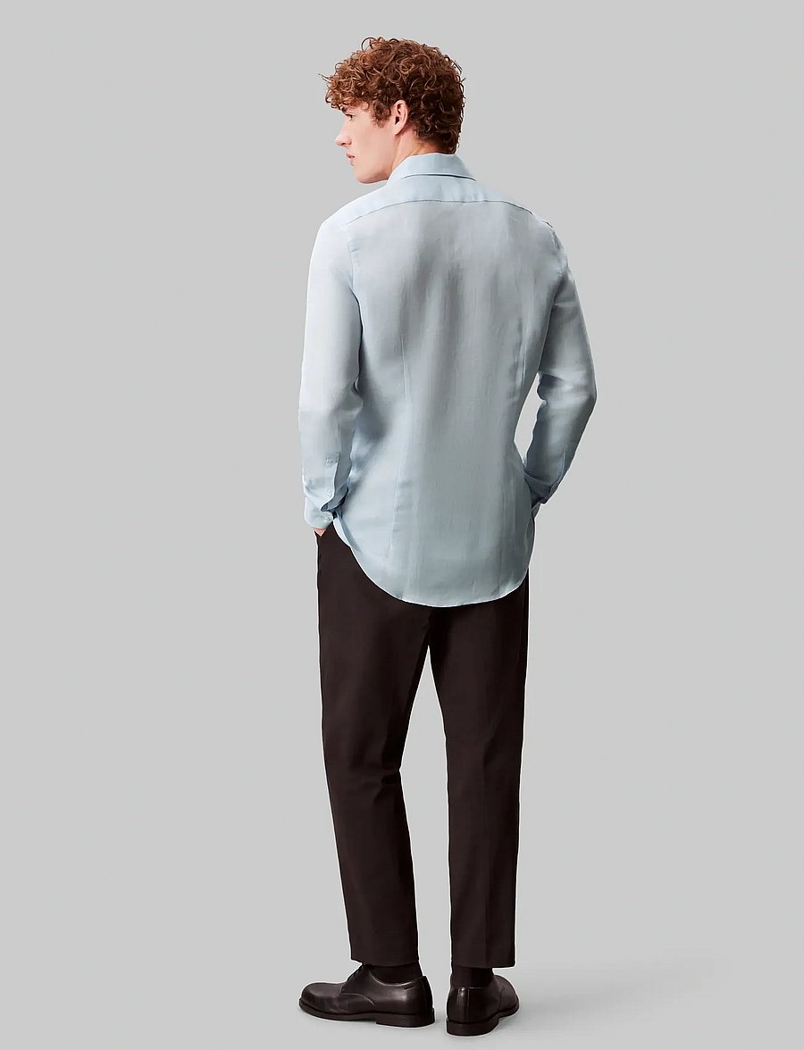 Calvin Klein - SLIM REF LINEN BLD SLD - kostymskjortor - blue - 3