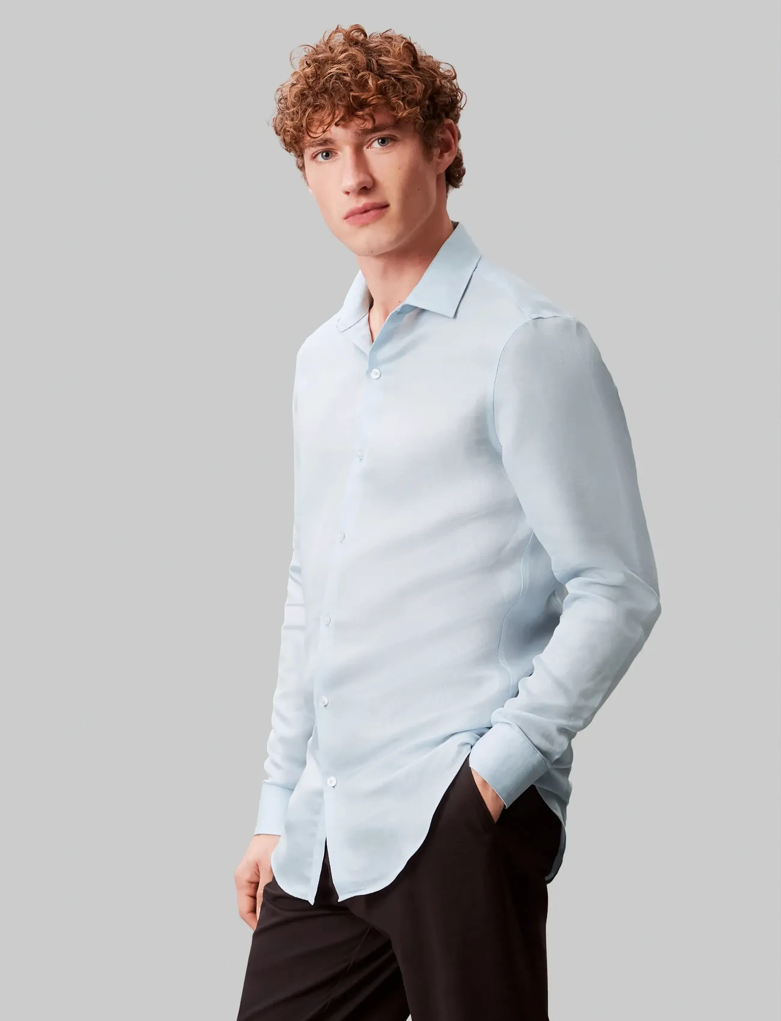Calvin Klein - SLIM REF LINEN BLD SLD - kontorisärgid - blue - 4