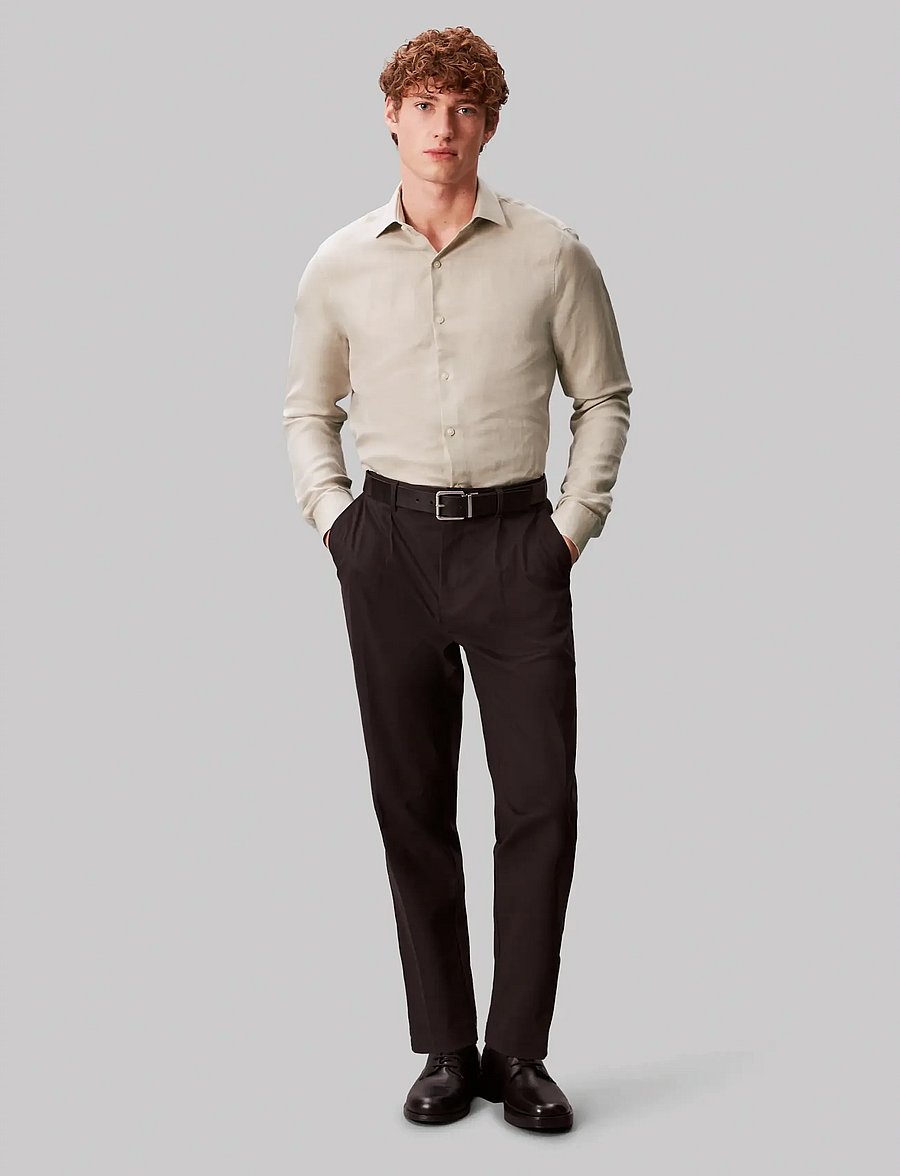 Calvin Klein - SLIM REF LINEN BLD SLD - kostymskjortor - taupe - 3