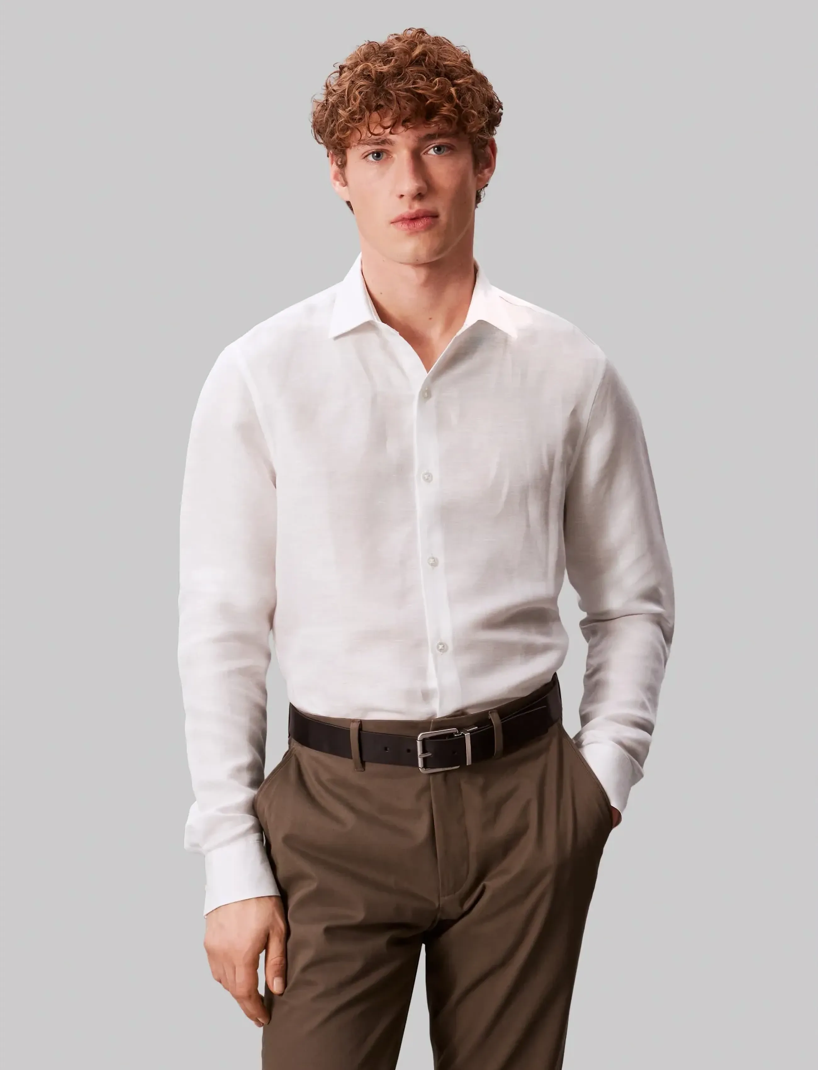 Calvin Klein SLIM REF LINEN BLD SLD - Kostymskjortor - WHITE / white