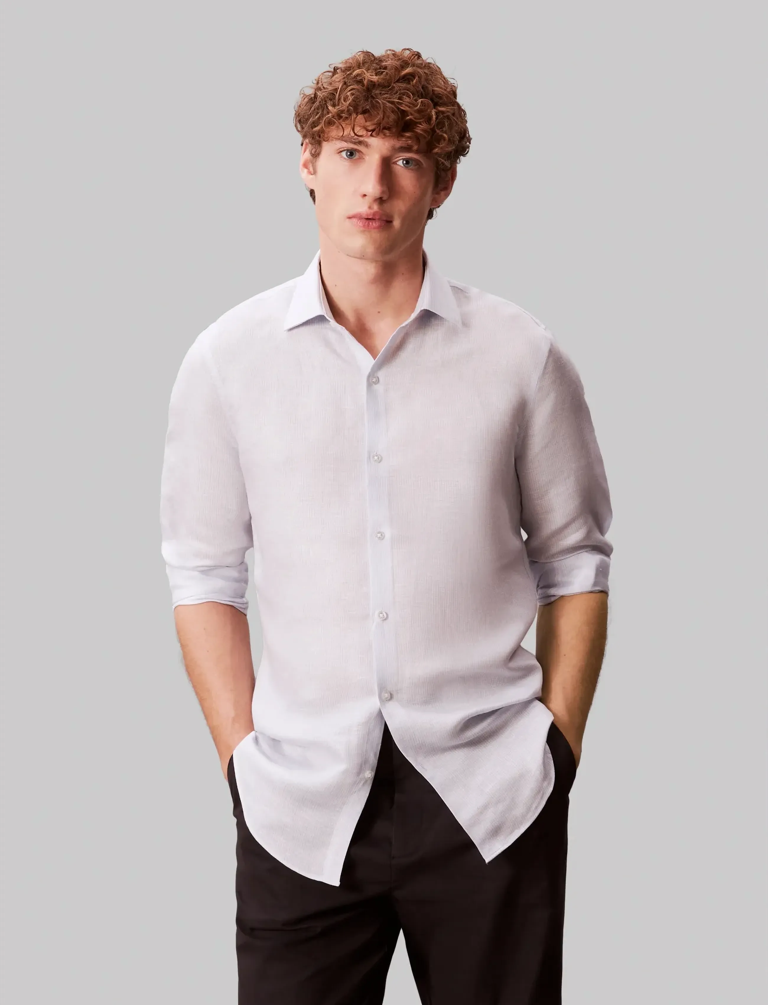 Calvin Klein Slim Ref Linen Bld Stp, 38, Purple, Skjorter > Business Shirts, Herre