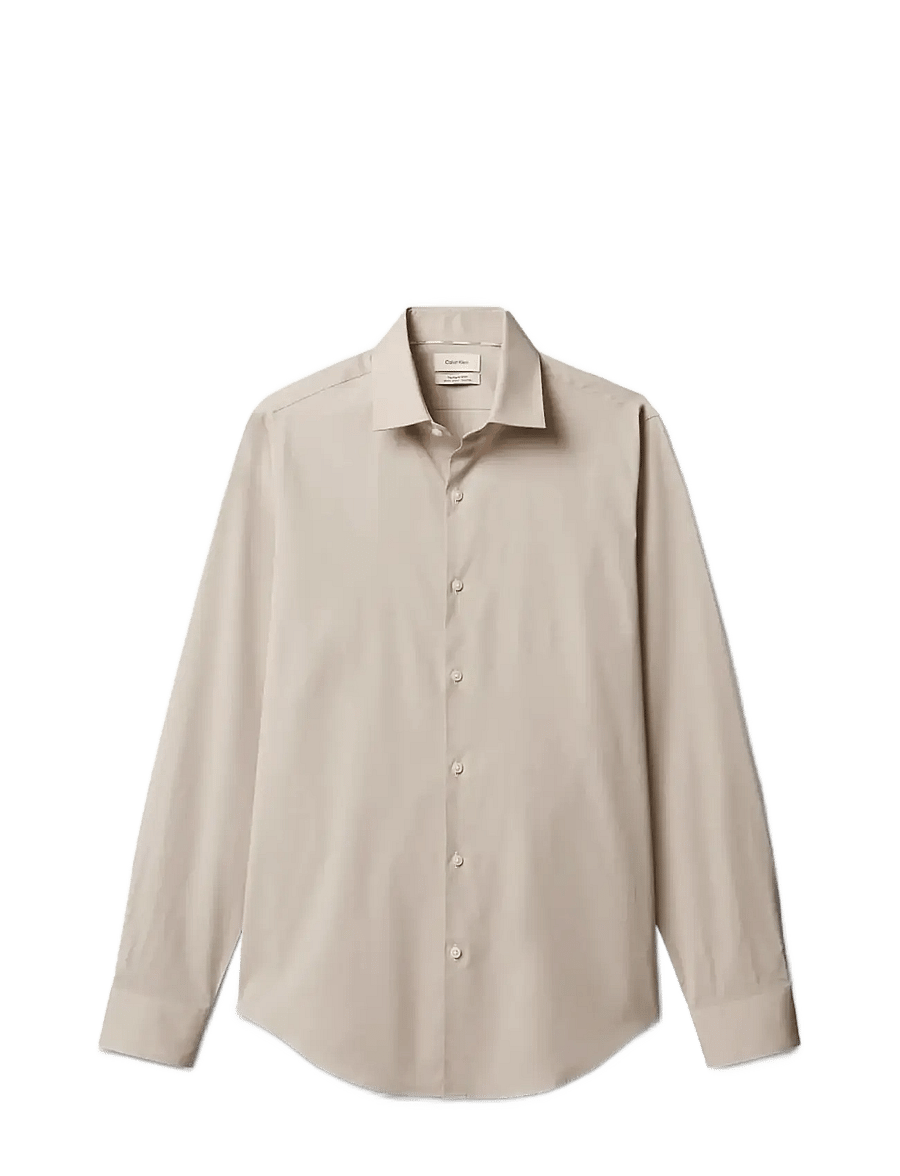 Calvin Klein - SLIM REF LINEN BLD STP - kostymskjortor - taupe multi - 1