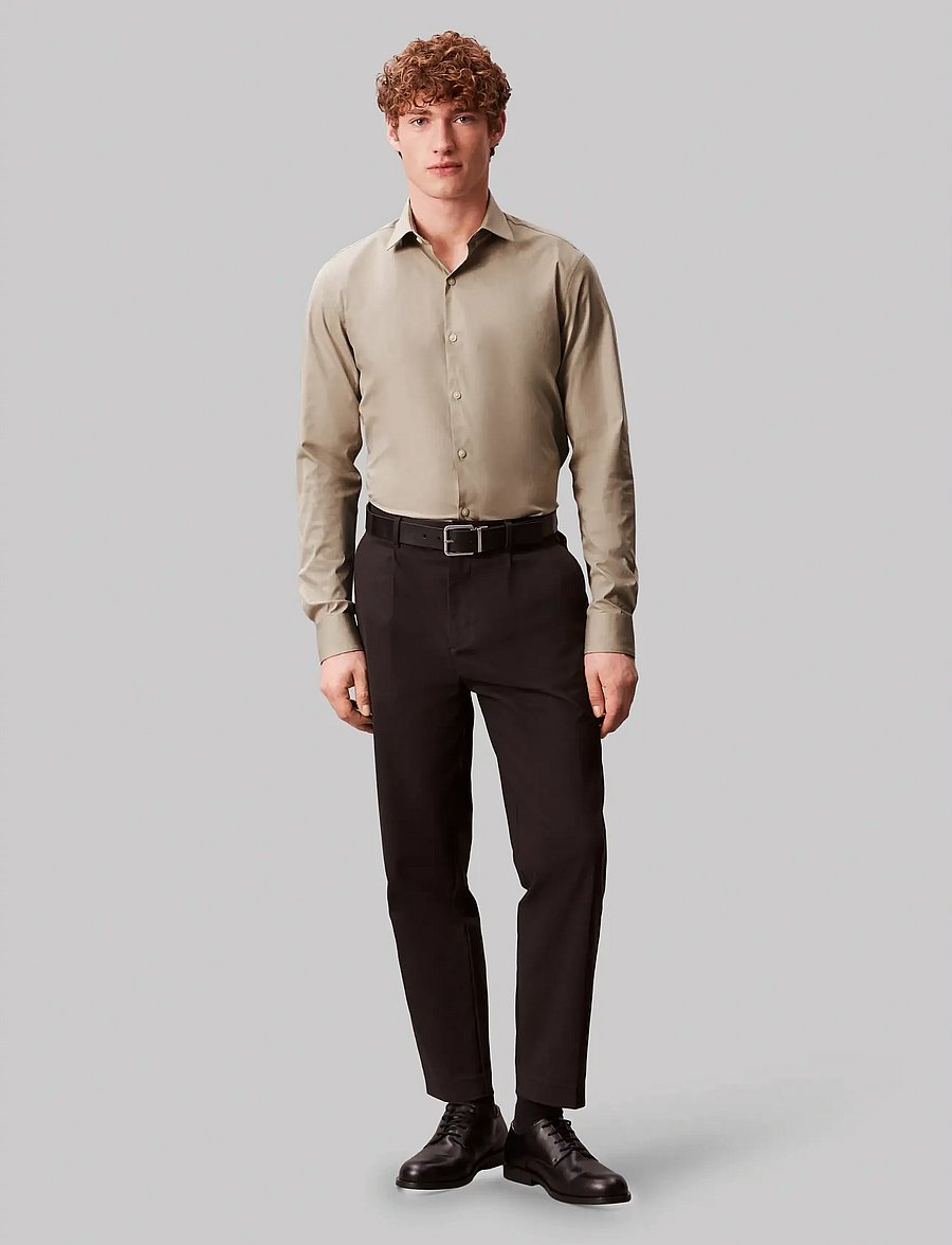 Calvin Klein - SLIM REF LINEN BLD STP - kostymskjortor - taupe multi - 0