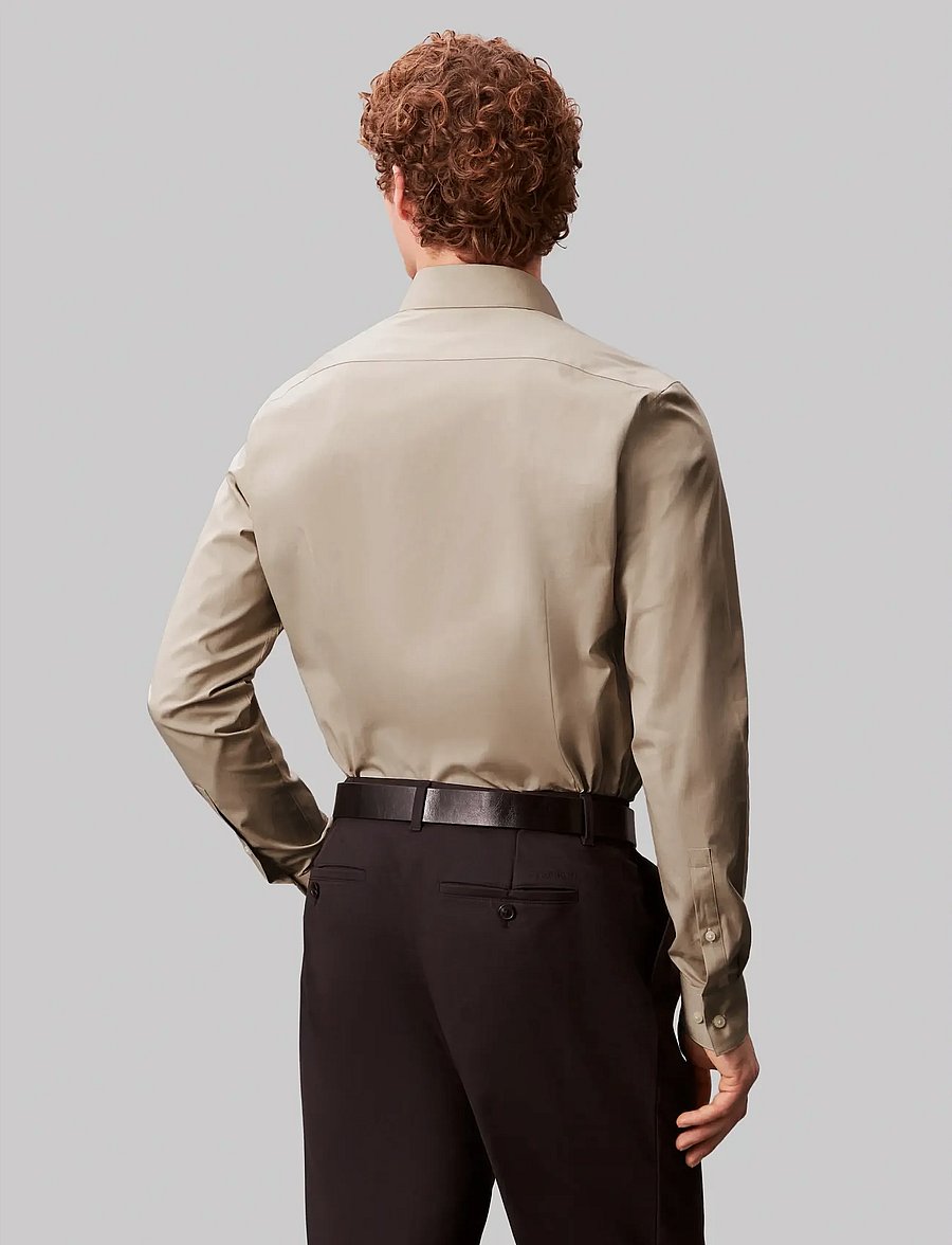 Calvin Klein - SLIM REF LINEN BLD STP - kostymskjortor - taupe multi - 2