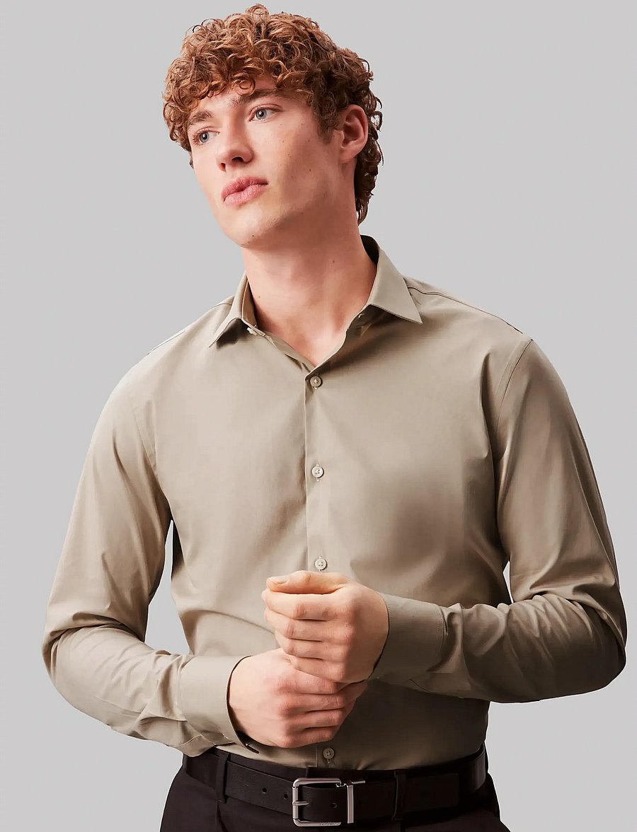Calvin Klein - SLIM REF LINEN BLD STP - kostymskjortor - taupe multi - 3