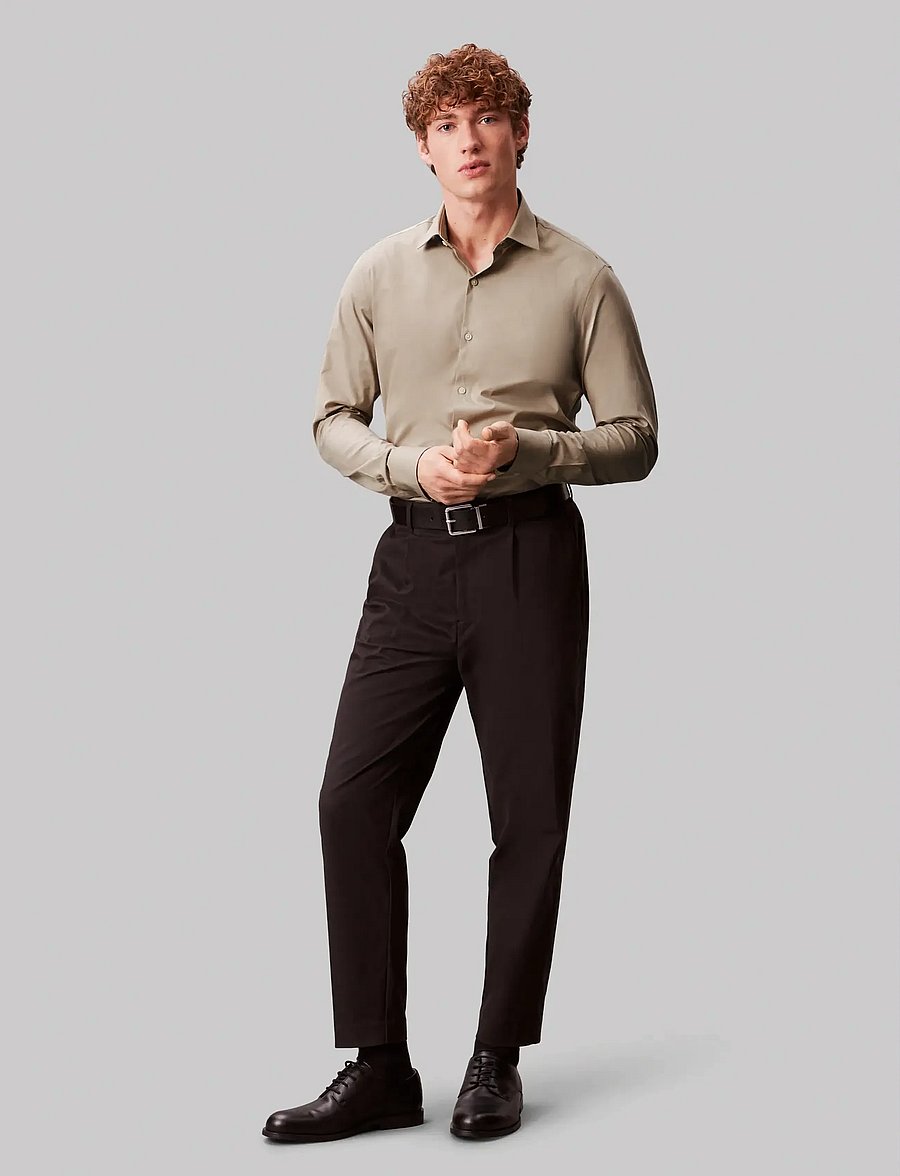 Calvin Klein - SLIM REF LINEN BLD STP - kostymskjortor - taupe multi - 4