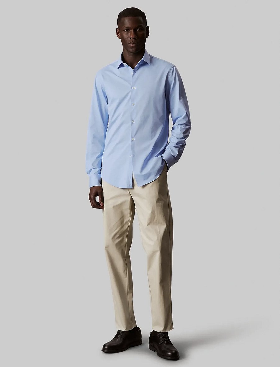 Calvin Klein - SLIM REF KNIT SLD - ametlikud särgid - blue - 0
