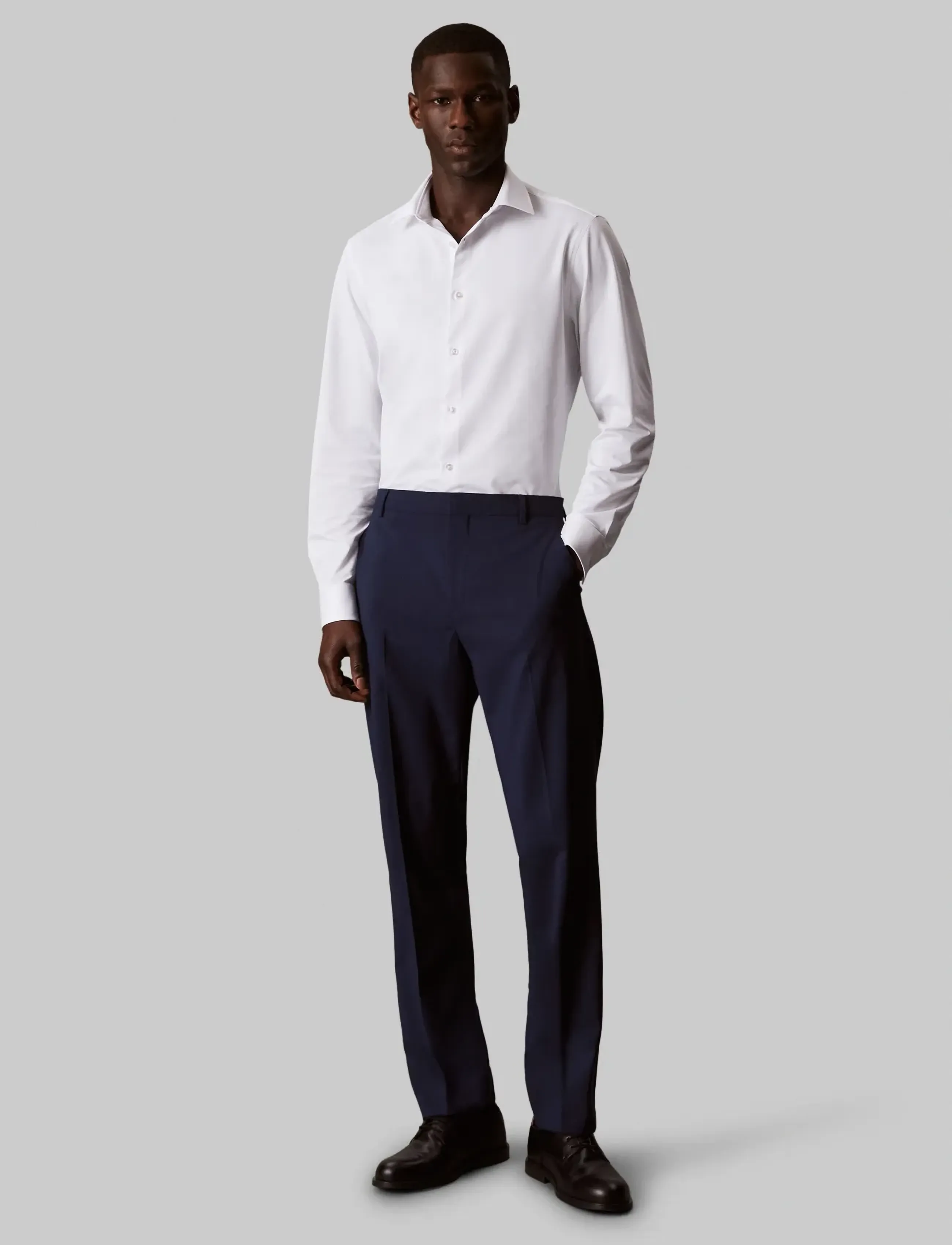 Calvin Klein Slim Ref Knit Sld, 39, Shirts, Weiß - Business Männerswear