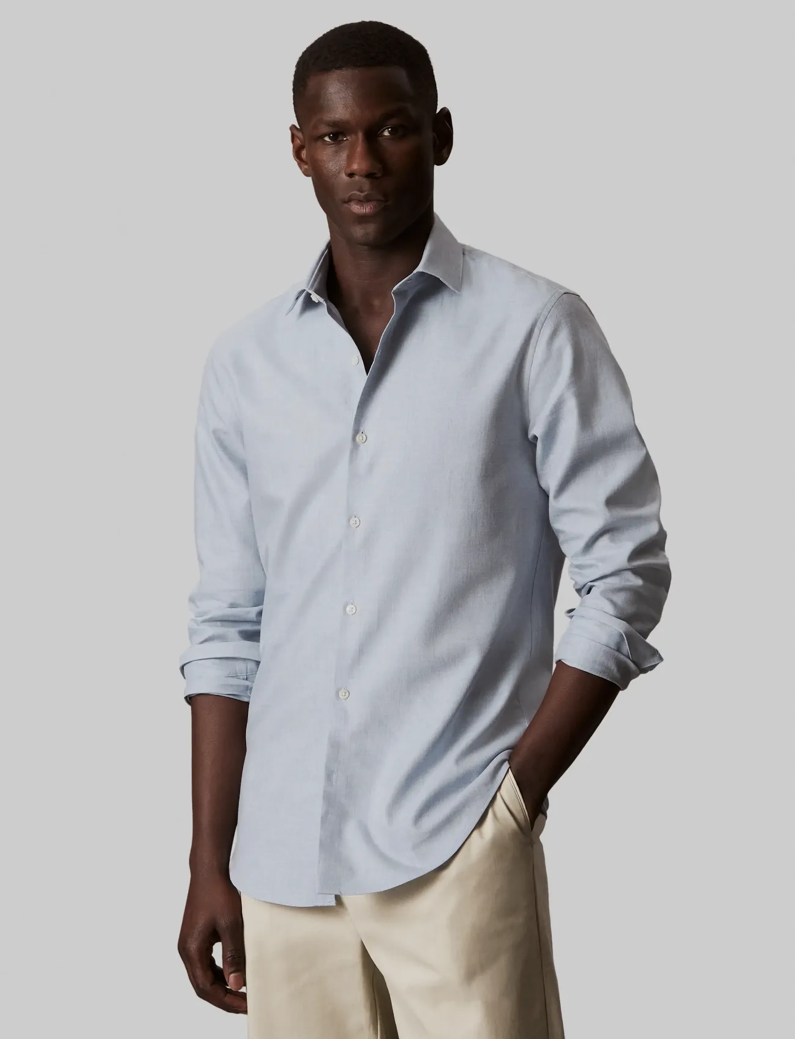 Calvin Klein - SLIM SFT MELANGE CMFT SLD - formelle hemden - blue - 1