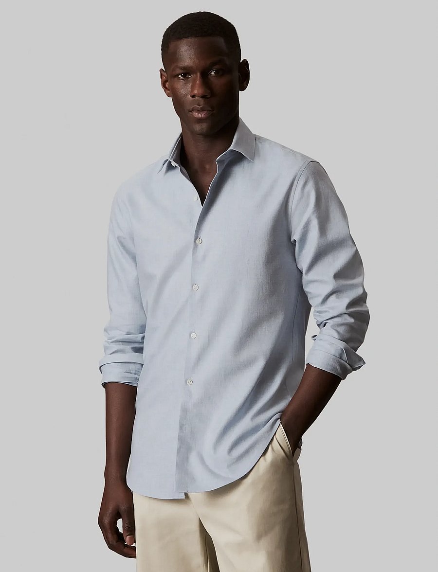 Calvin Klein - SLIM SFT MELANGE CMFT SLD - formelle hemden - blue - 1