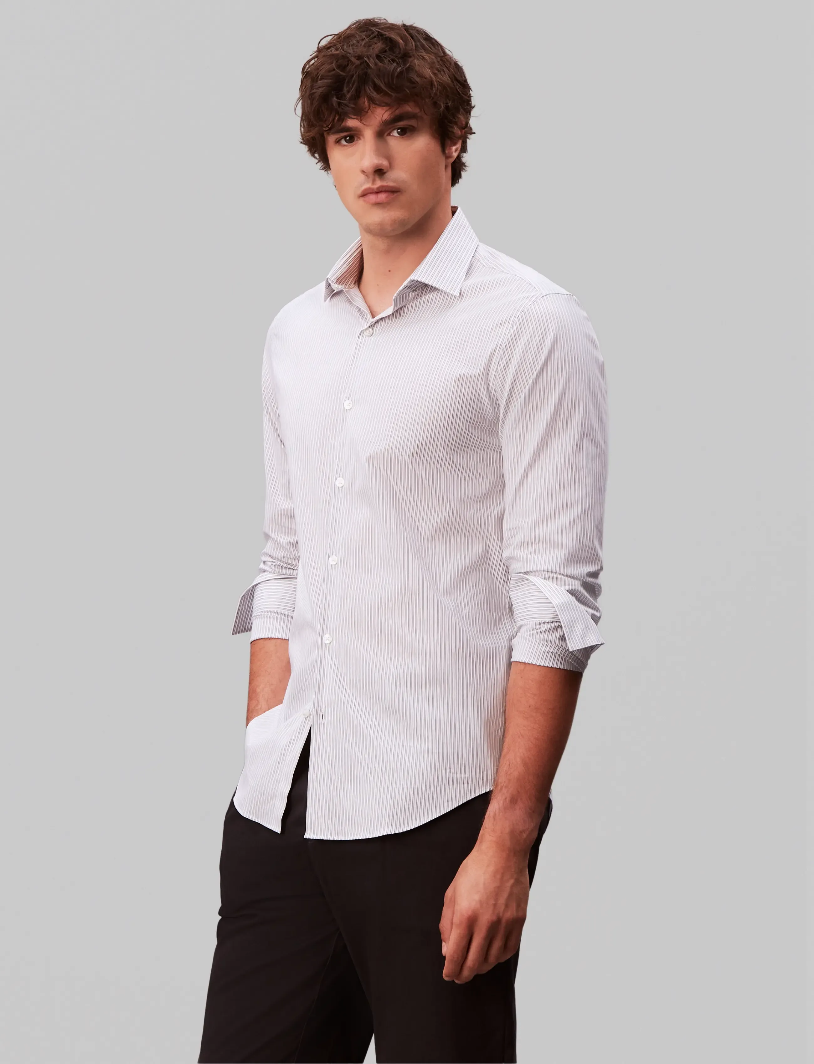 Calvin Klein SLIM ESNTL POPLIN STR STP - Hemden - GRAY / grey
