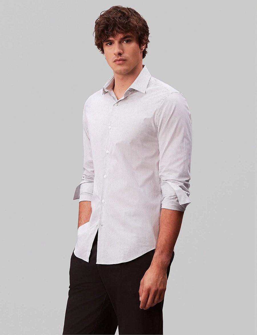 Calvin Klein - SLIM ESNTL POPLIN STR STP - gestreifte hemden - gray - 0