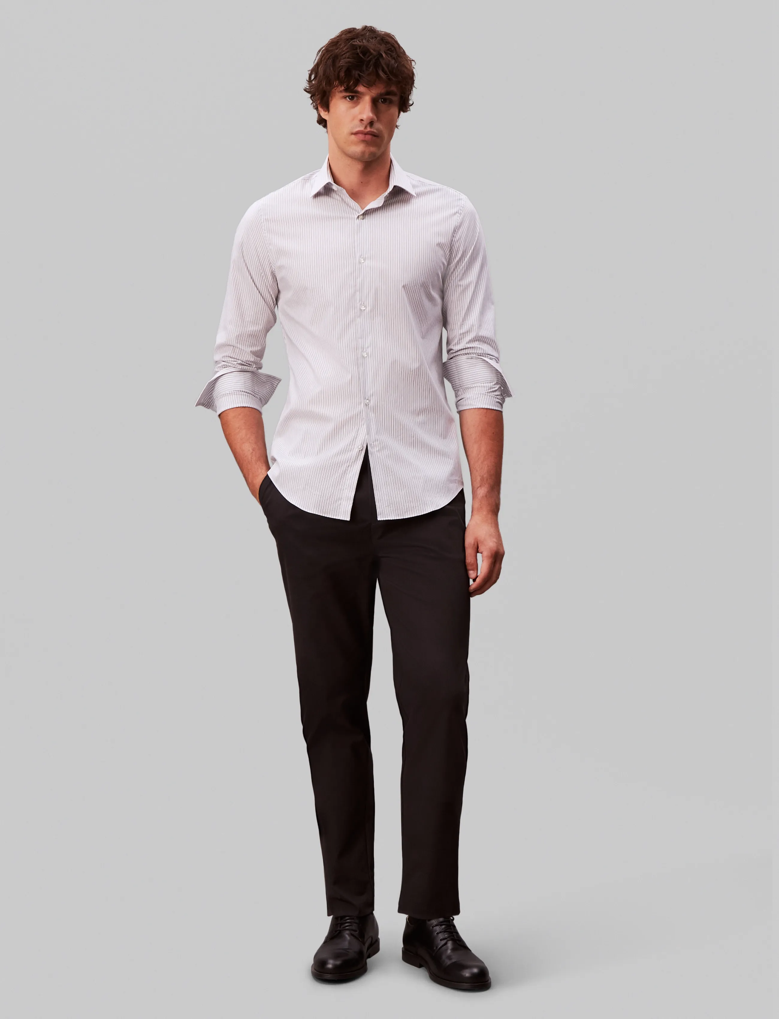 Calvin Klein - SLIM ESNTL POPLIN STR STP - gestreifte hemden - gray - 2