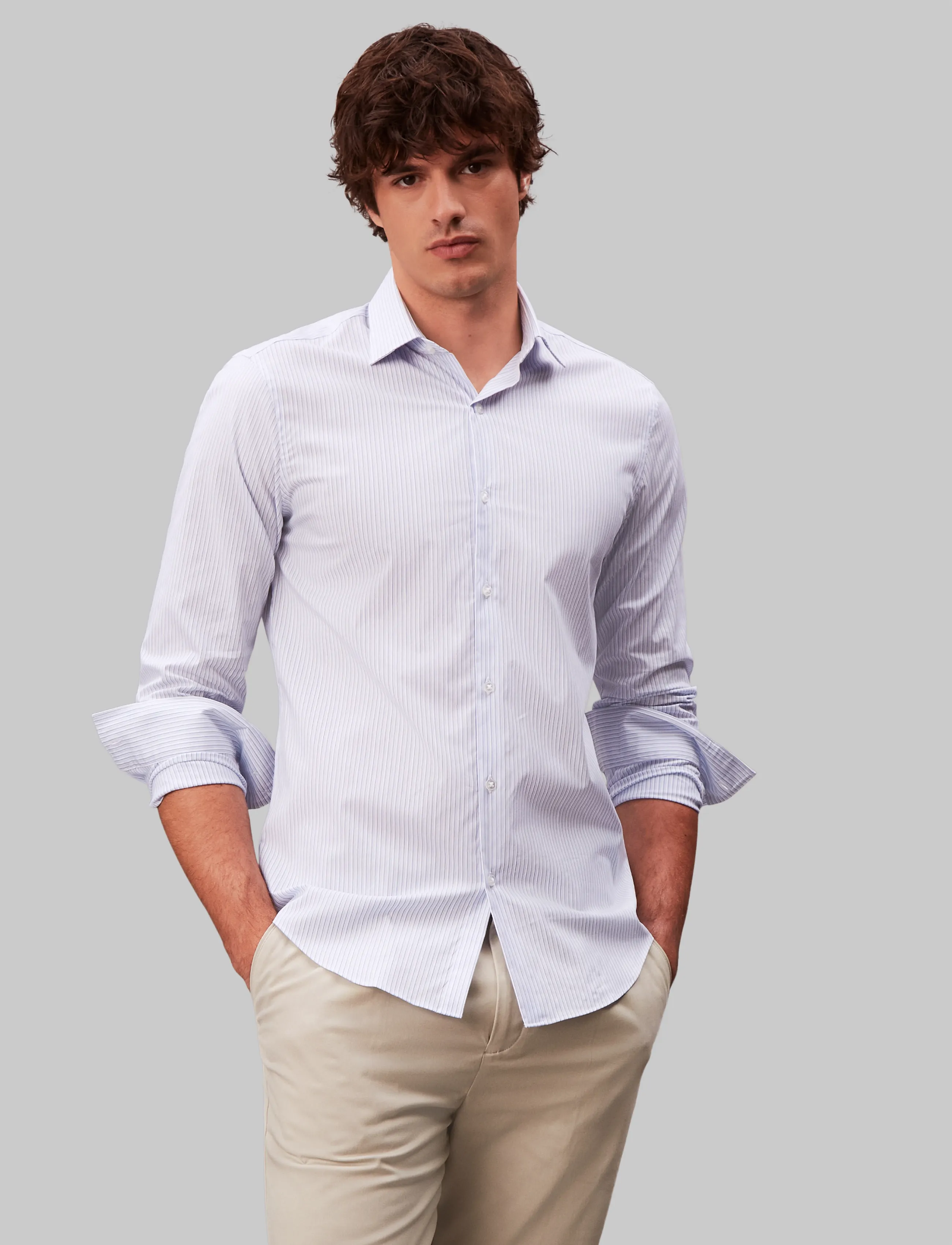 Calvin Klein Slim Esntl Poplin Str Stp, 40, White, Skjorter > Business Shirts, Herre