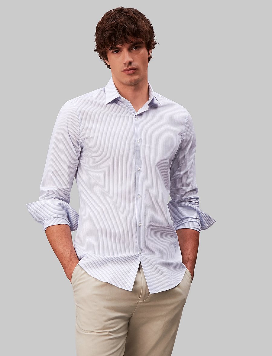 Calvin Klein - SLIM ESNTL POPLIN STR STP - gestreifte hemden - light blue - 0