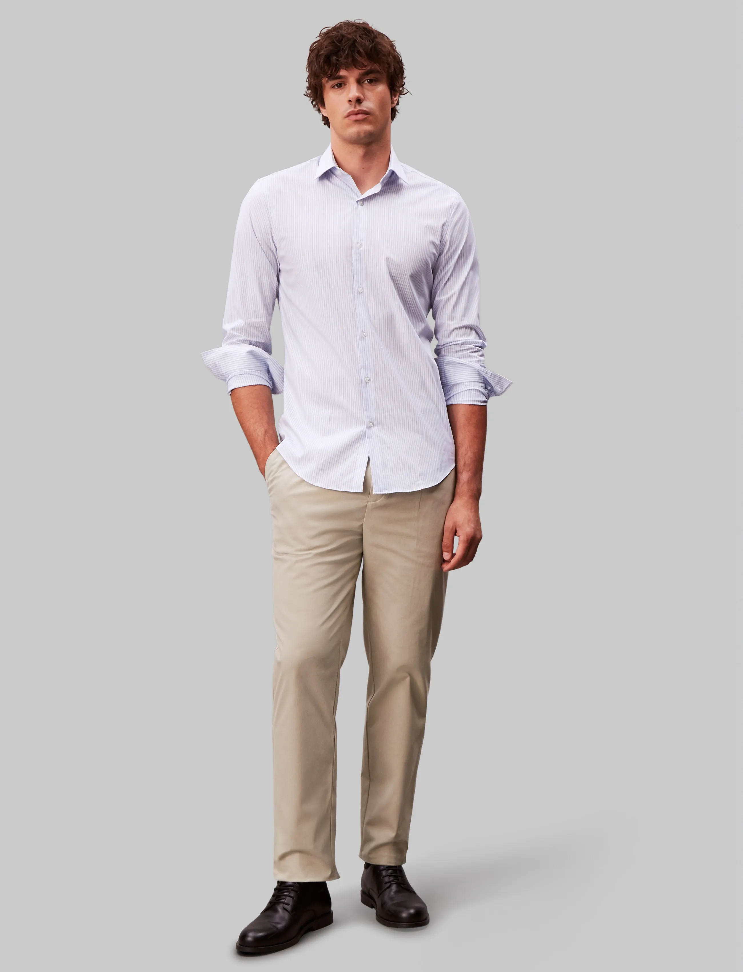Calvin Klein - SLIM ESNTL POPLIN STR STP - light blue - 3