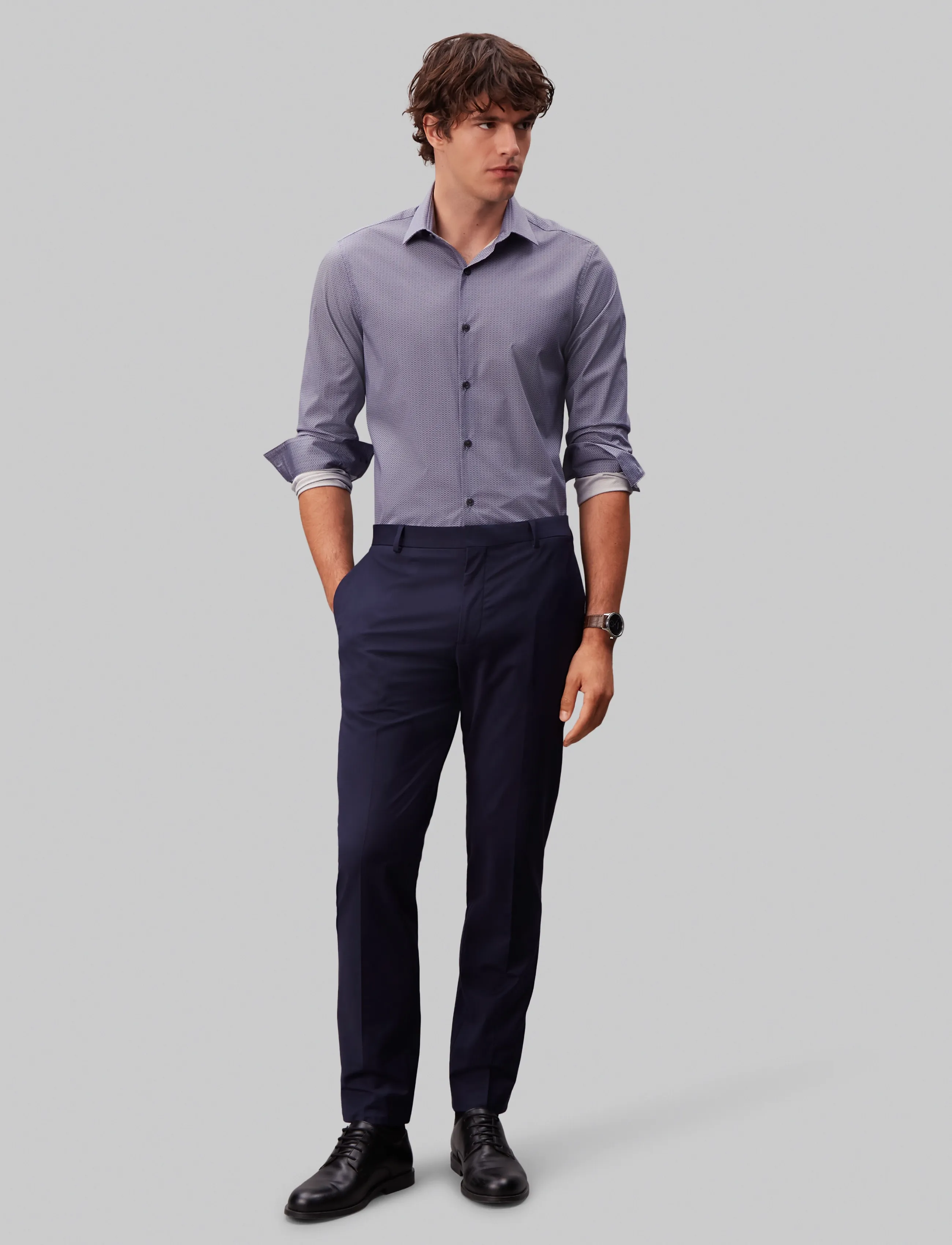 Calvin Klein SLIM ESNTL POPLIN STR PRT - Skjortor - CROWN BLUE / blue