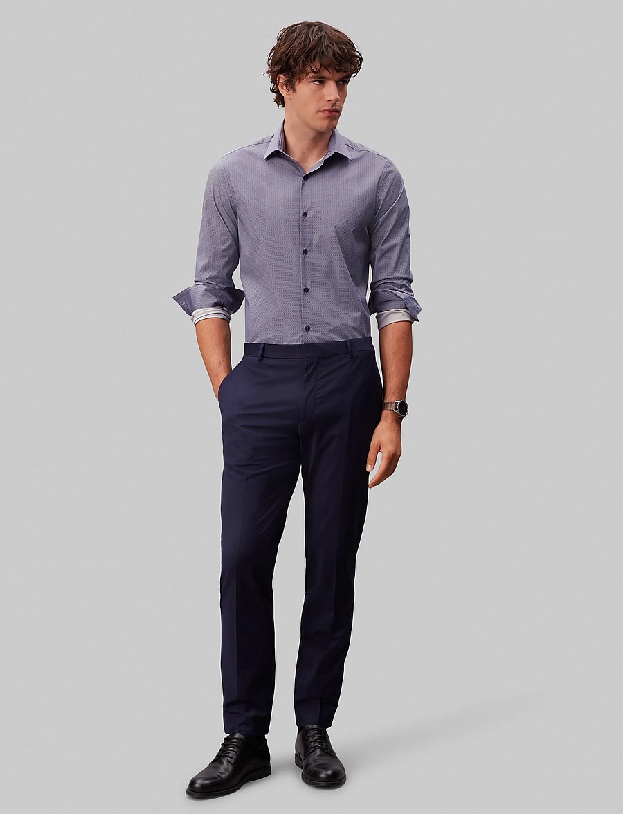Calvin Klein - SLIM ESNTL POPLIN STR PRT - mönstrade skjortor - crown blue - 0