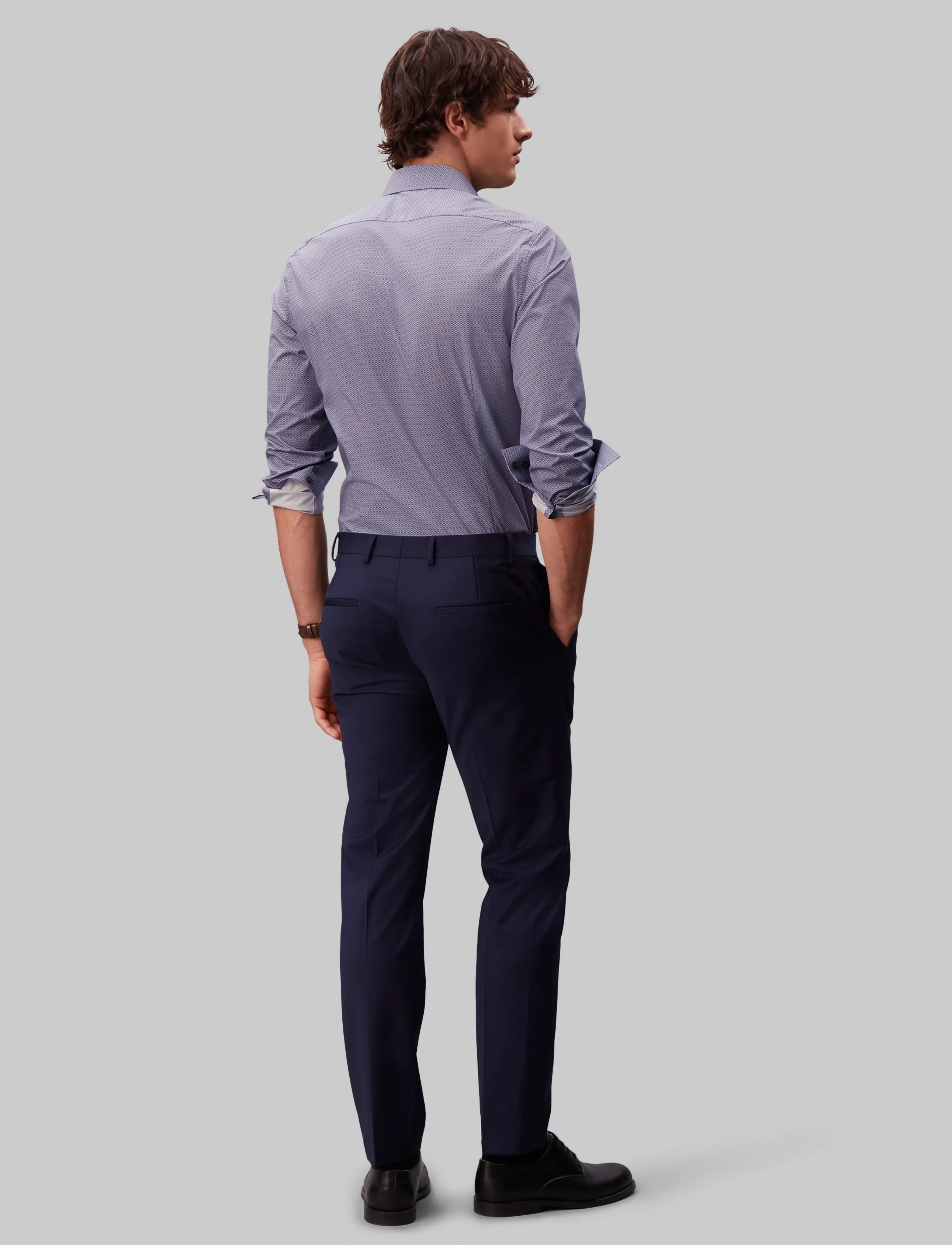 Calvin Klein - SLIM ESNTL POPLIN STR PRT - mönstrade skjortor - crown blue - 2