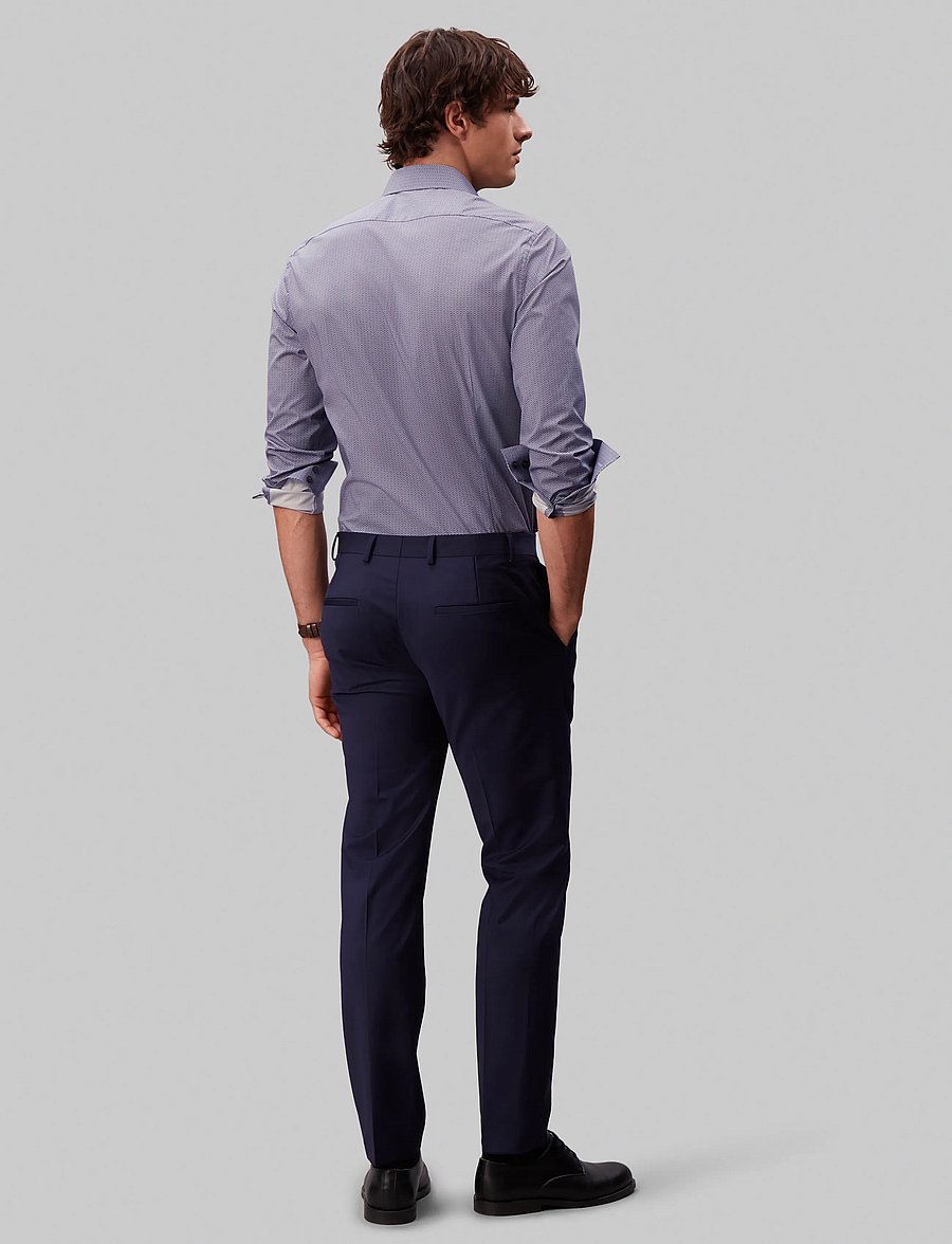 Calvin Klein - SLIM ESNTL POPLIN STR PRT - mönstrade skjortor - crown blue - 2
