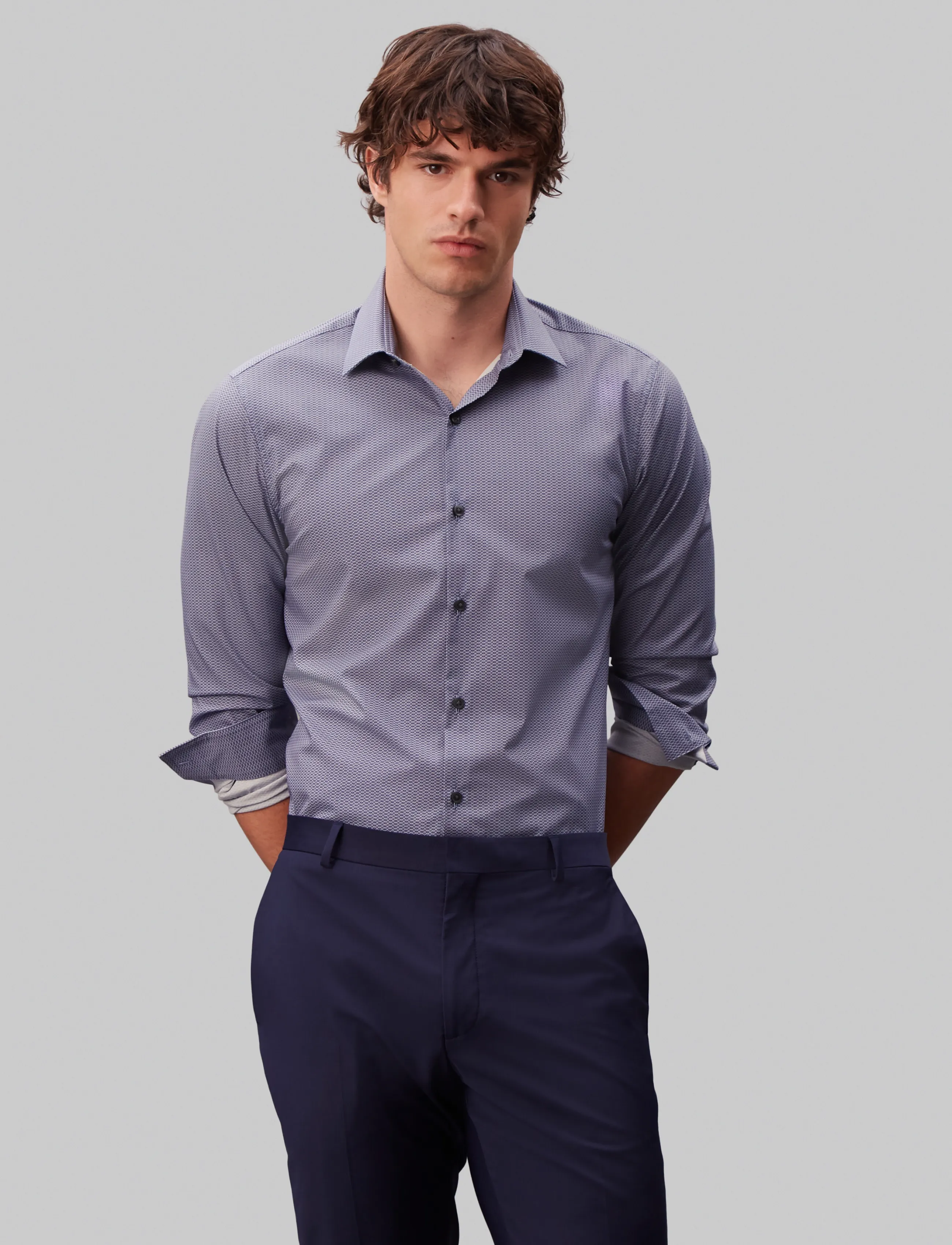 Calvin Klein - SLIM ESNTL POPLIN STR PRT - mönstrade skjortor - crown blue - 3