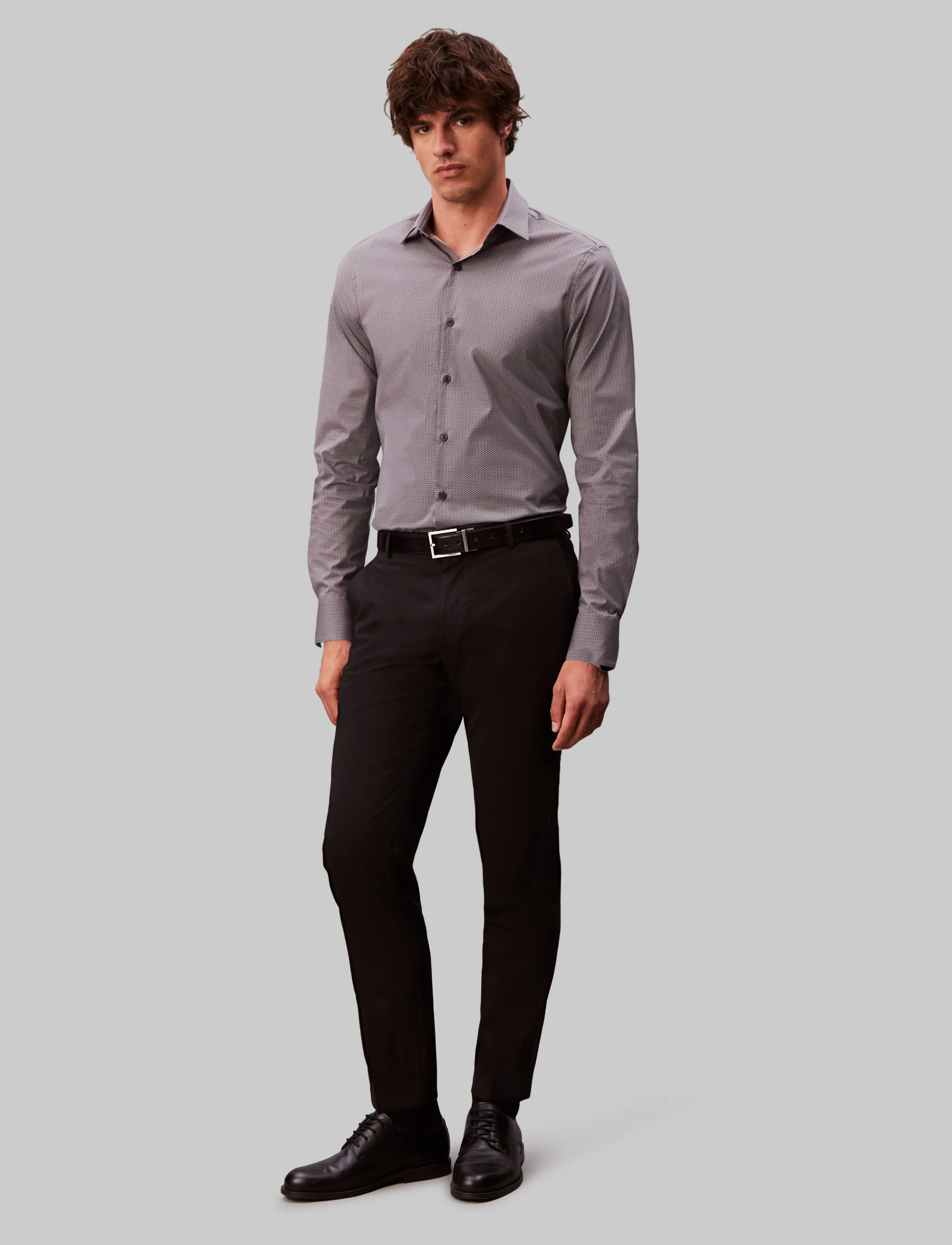 Calvin Klein Slim Esntl Poplin Str Prt, 38, Grey, Shirts > Pattern Shirts, Herre