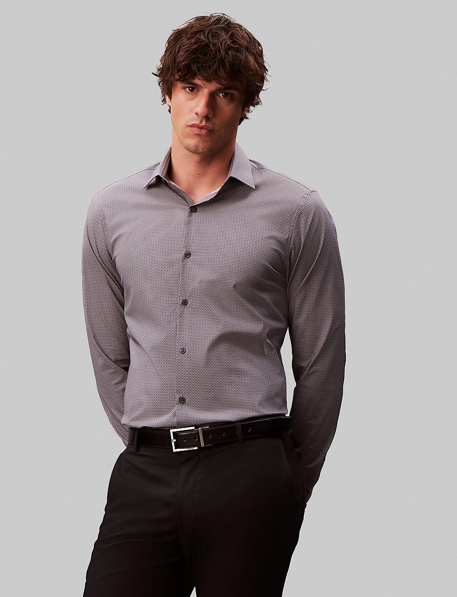 Calvin Klein - SLIM ESNTL POPLIN STR PRT - mønstrede skjorter - magnet - 4