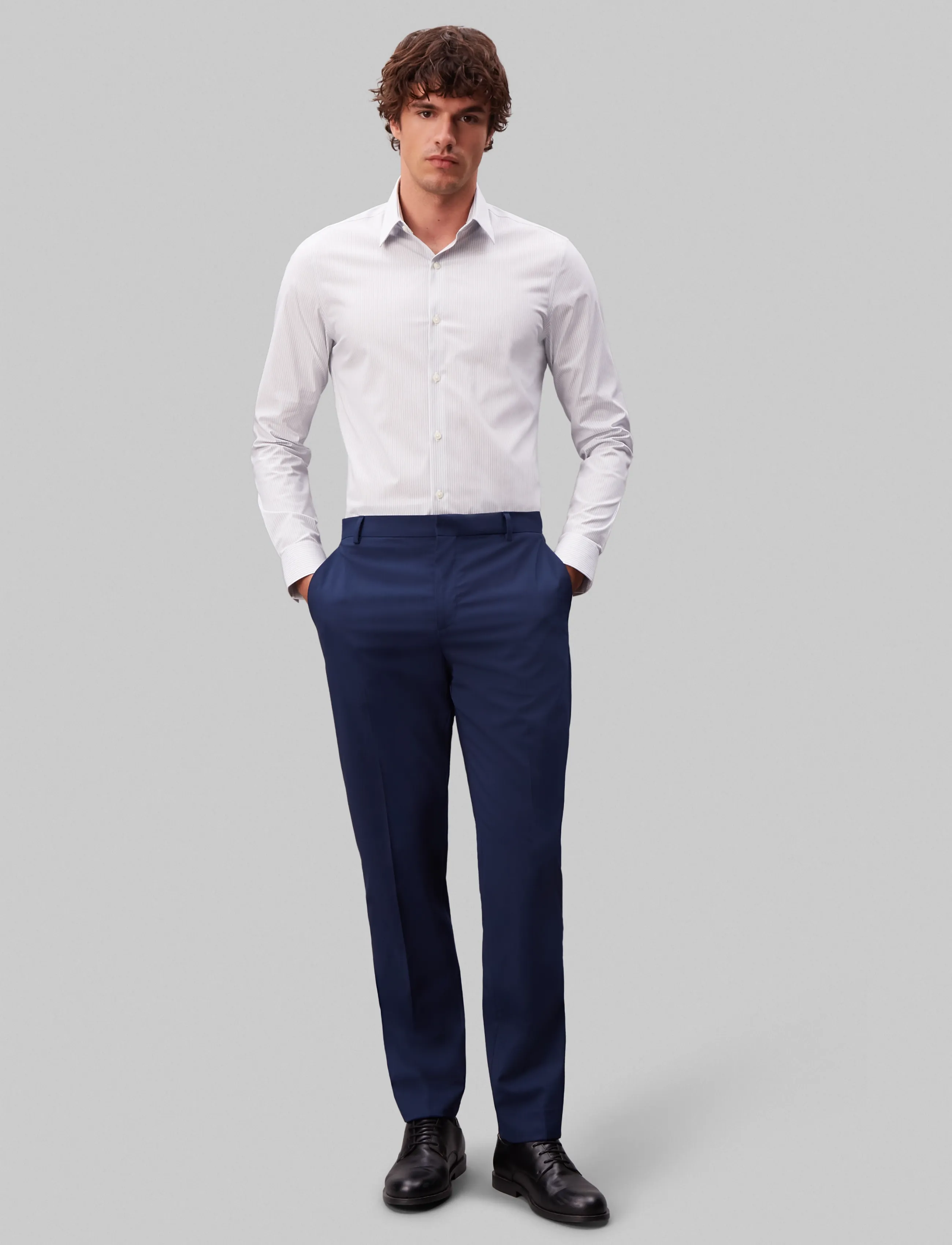 Calvin Klein SLIM PERF NI STR STP - Skjortor - GREY MULTI / white