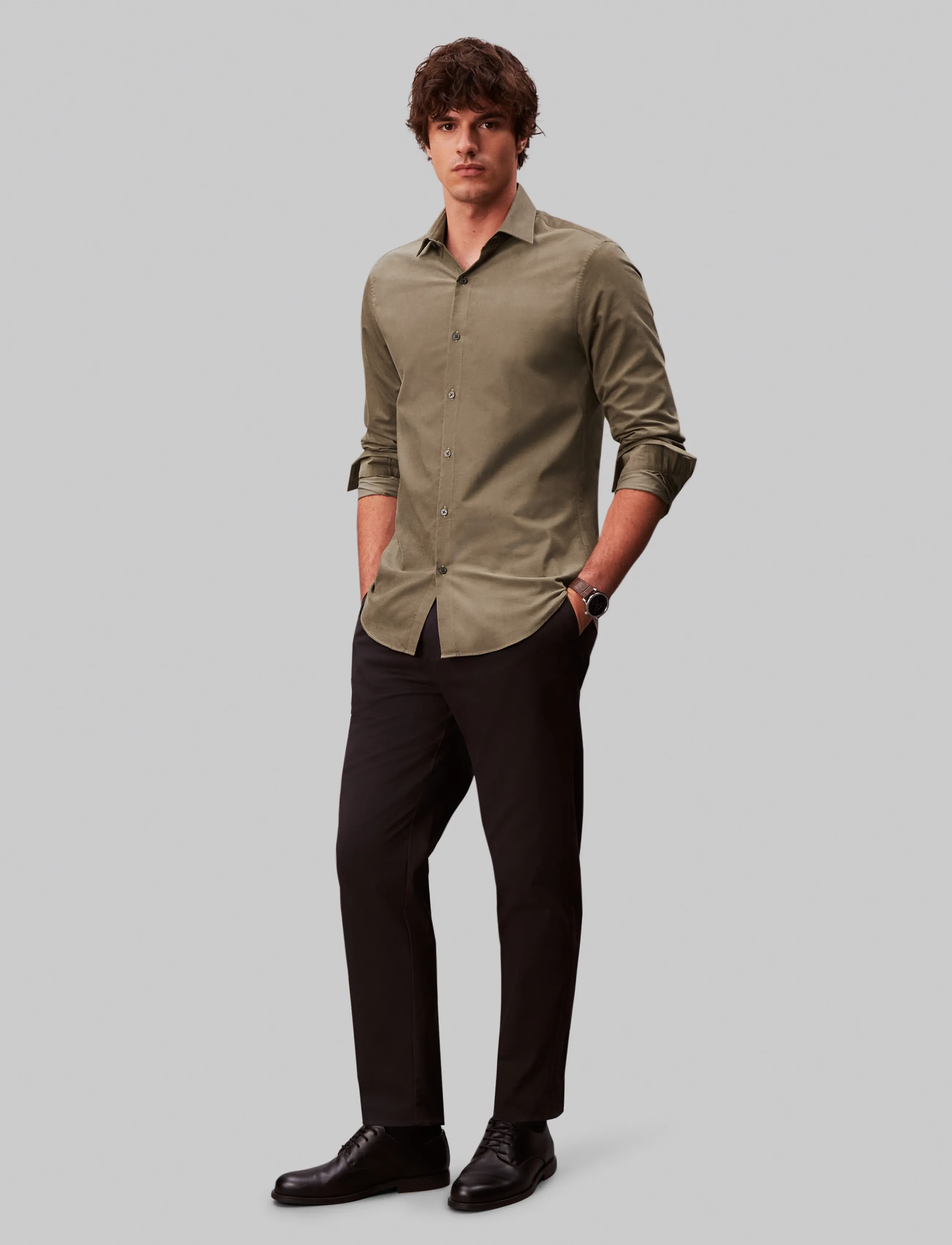Calvin Klein SLIM CORD SLD - Tøj - SHITAKE / khaki/green