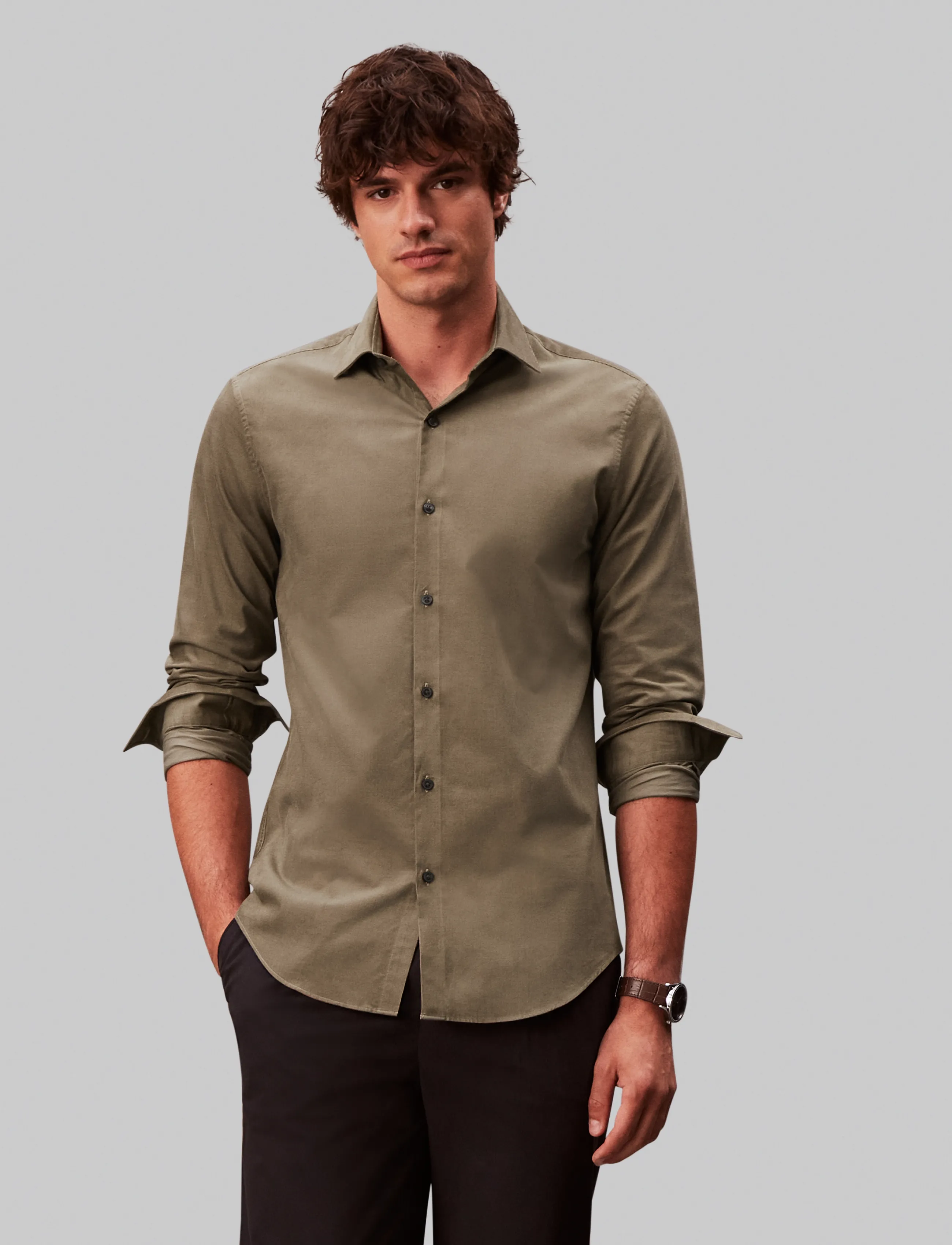 Calvin Klein - SLIM CORD SLD - casual skjorter - shitake - 3