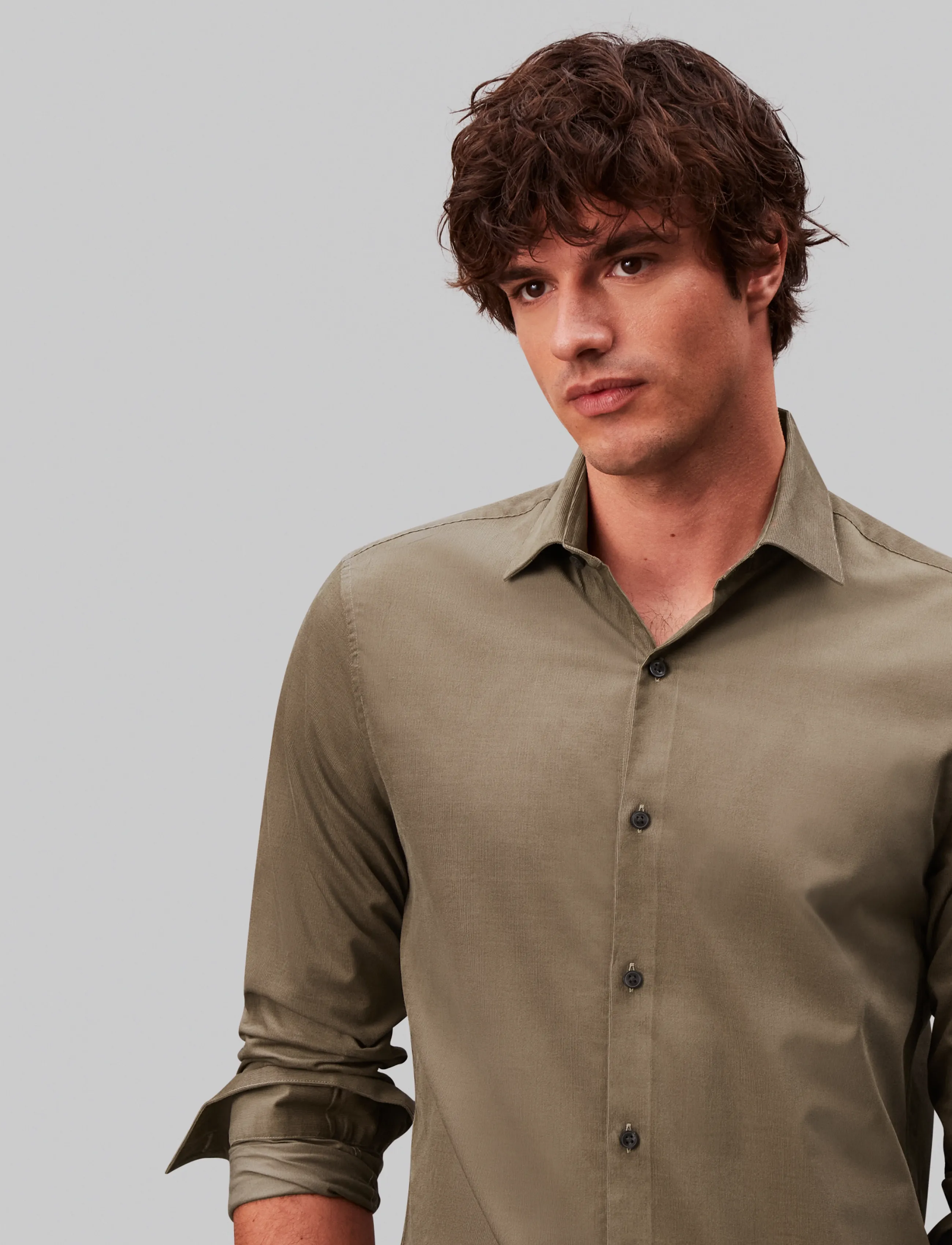Calvin Klein - SLIM CORD SLD - casual skjorter - shitake - 4