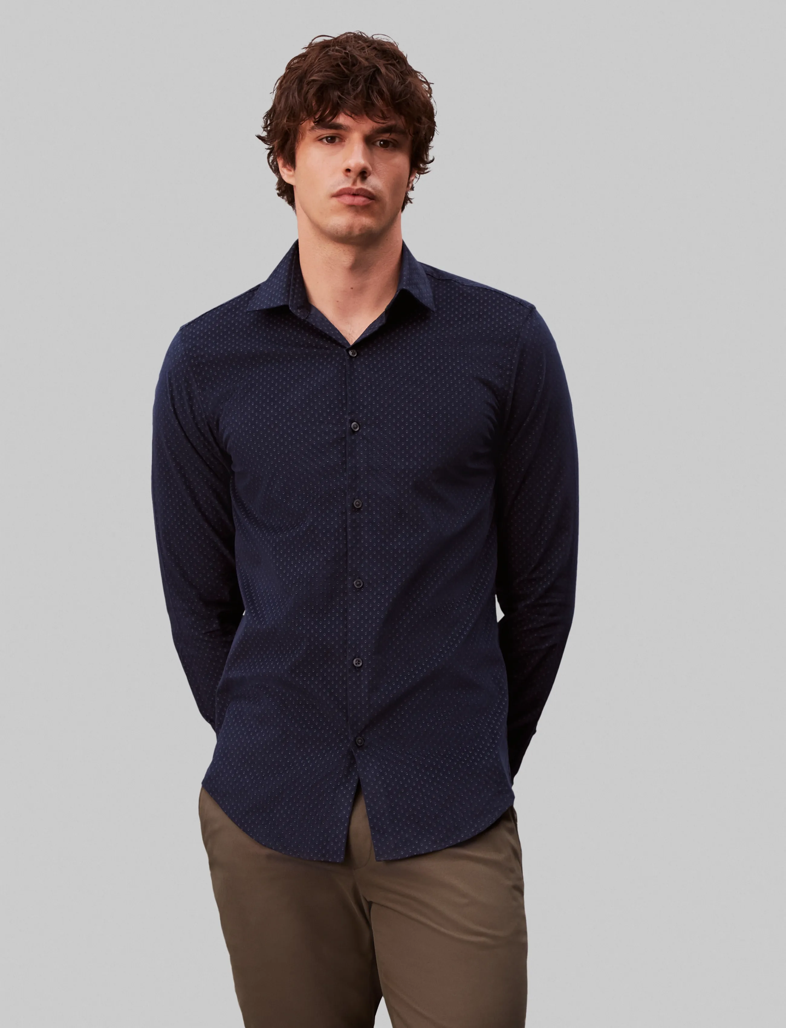 Calvin Klein SLIM CORD PRT - Skjorter - NAVY / navy