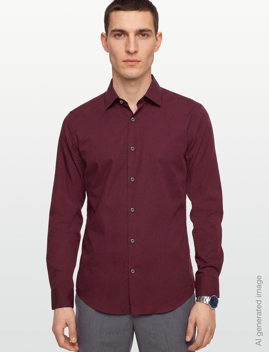 Calvin Klein - SLIM ESNTL POPLIN STR SLD - kostymskjortor - tawny port - 3