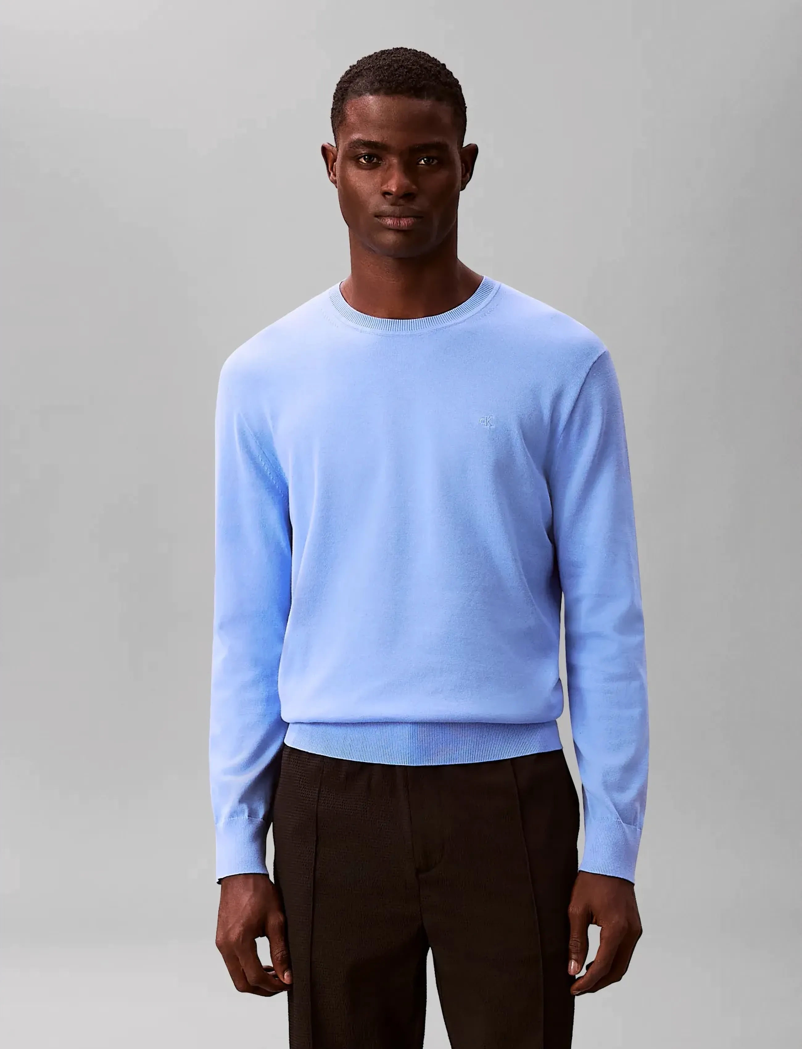 Calvin Klein - LS SUPIMA COTTON CREW 14GG - round necks - blue descent - 3
