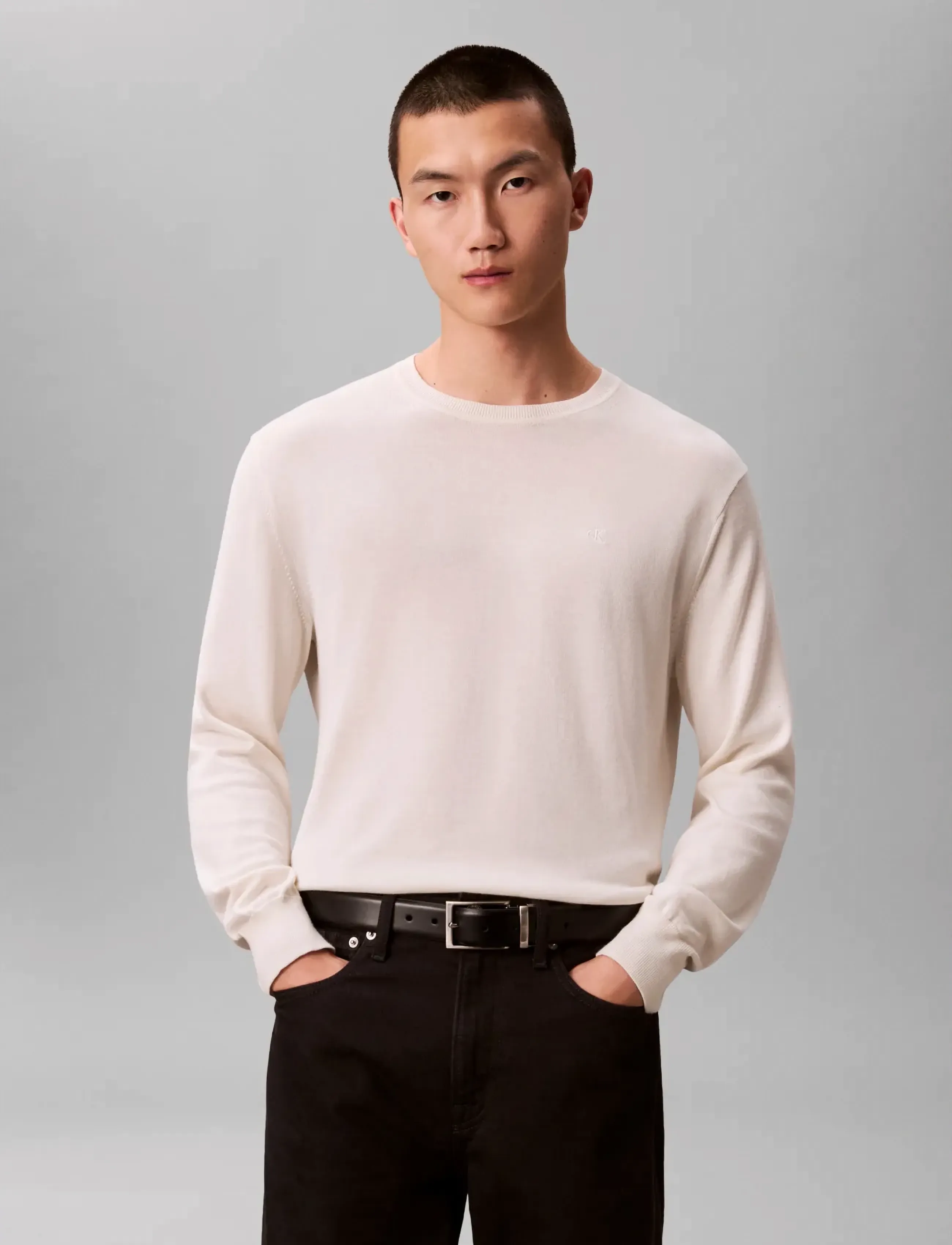 Calvin Klein - LS SUPIMA COTTON CREW 14GG - Ümmarguse kaelusega kudumid - tofu - 3