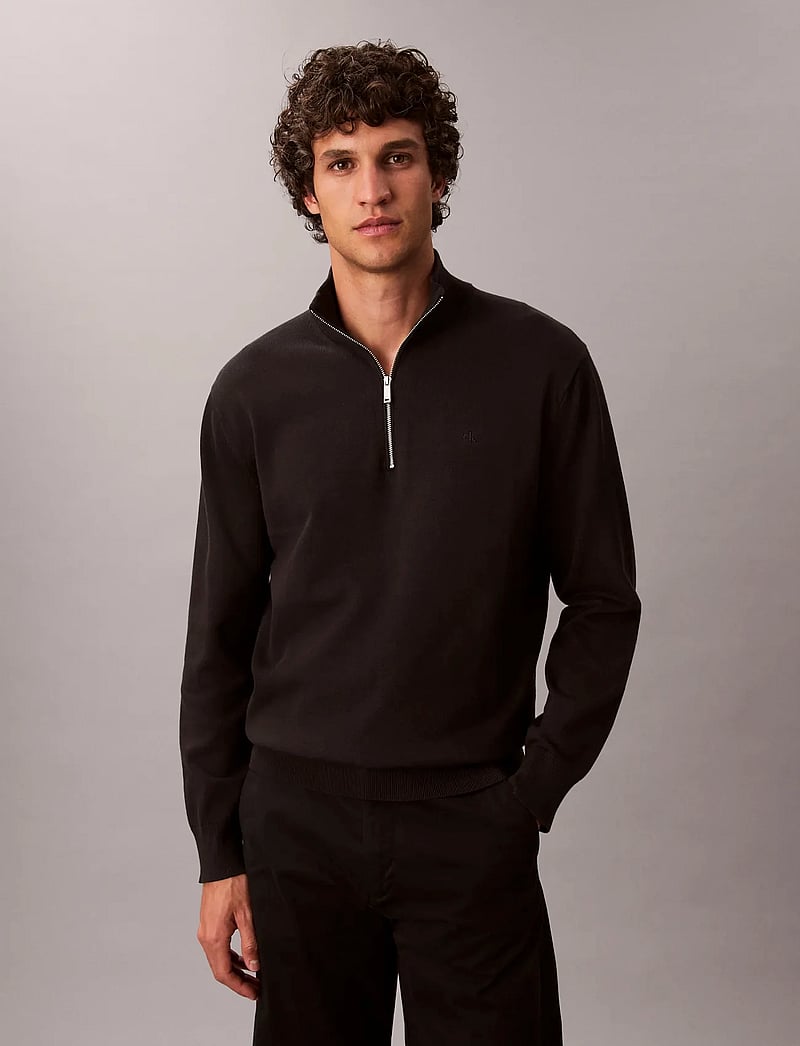 Calvin Klein - LS SUPIMA QZ SWEATER 12GG - halfzip strik - black - 0