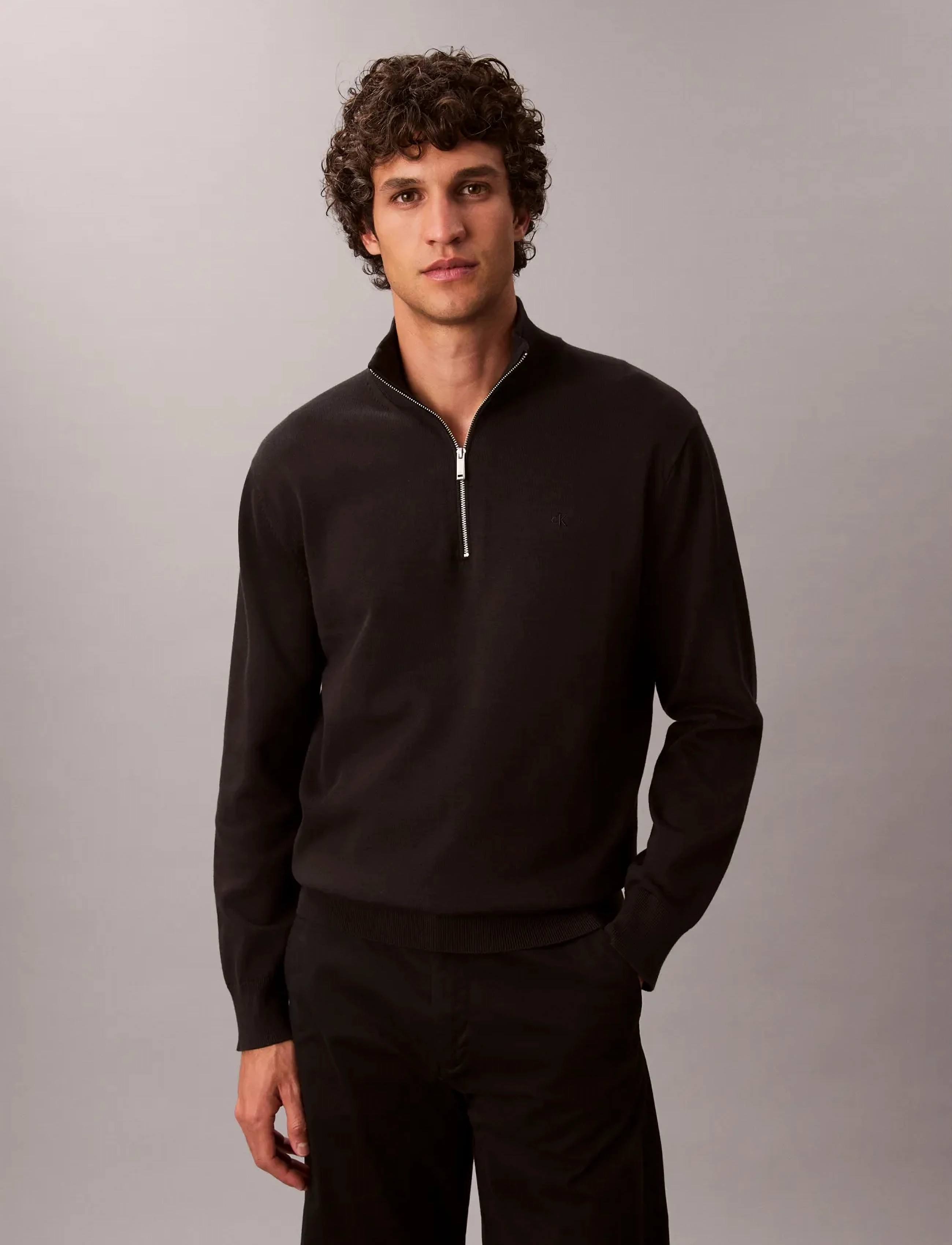 Calvin Klein LS SUPIMA QZ SWEATER 12GG - Pullover mit halbem Reißverschluss - BLACK / black