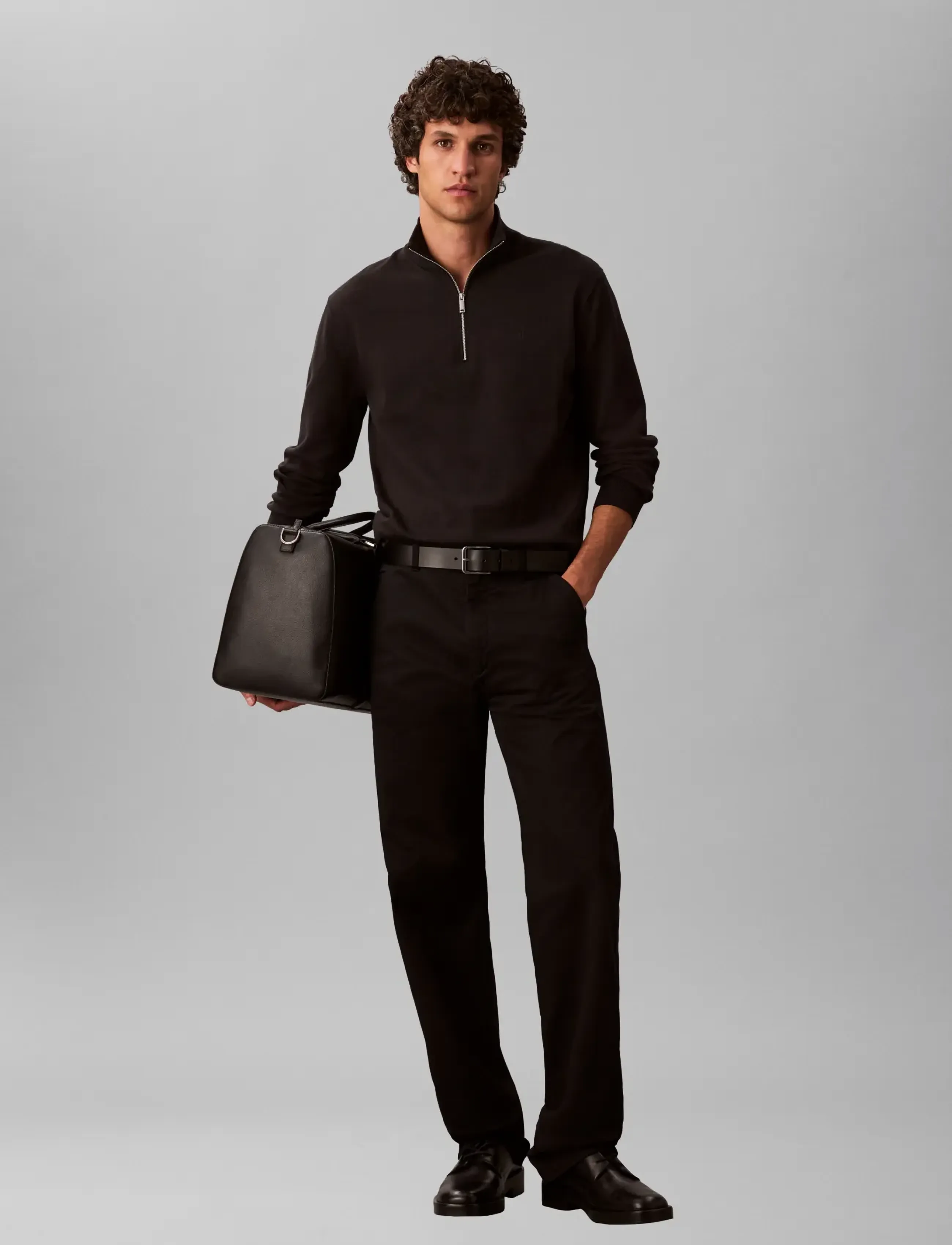 Calvin Klein LS SUPIMA QZ SWEATER 14 GG - Riided - BLACK / black