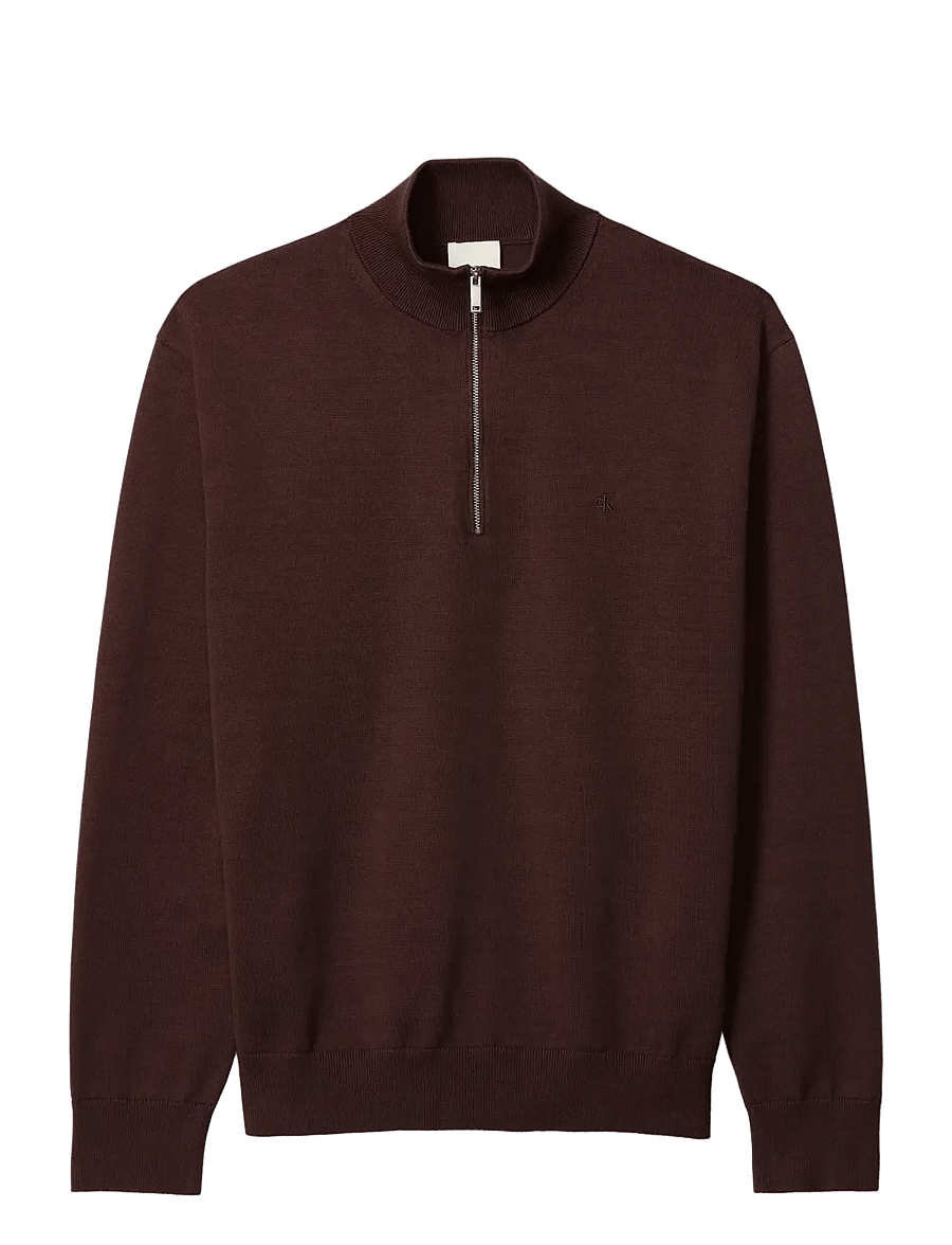 Calvin Klein - LS SUPIMA QZ SWEATER 12GG - half zip jumpers - rich brown - 1