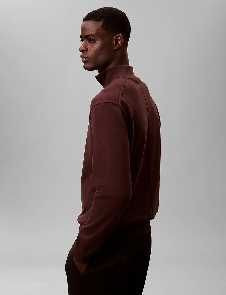 Calvin Klein - LS SUPIMA QZ SWEATER 12GG - half zip jumpers - rich brown - 3