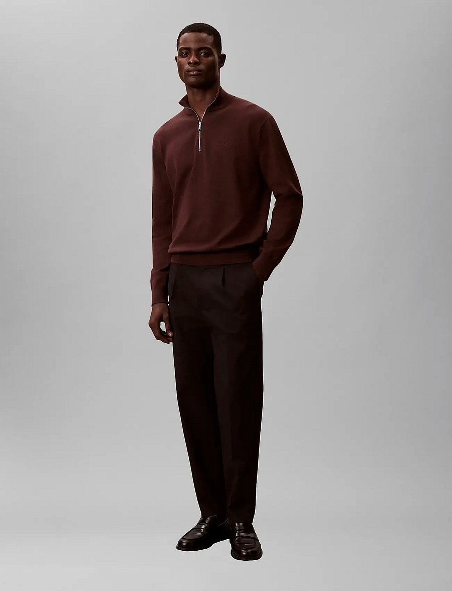 Calvin Klein - LS SUPIMA QZ SWEATER 12GG - half zip jumpers - rich brown - 4