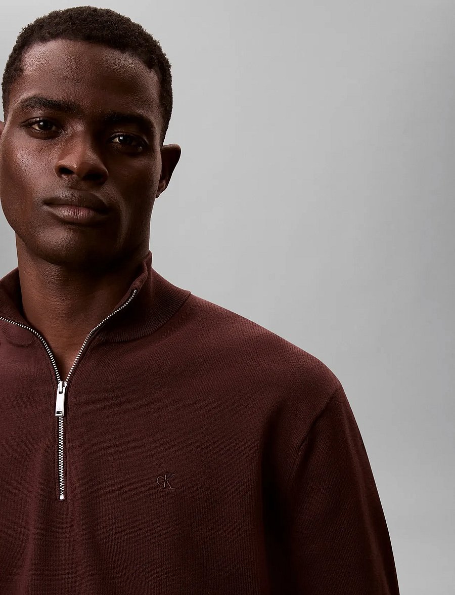 Calvin Klein - LS SUPIMA QZ SWEATER 12GG - half zip jumpers - rich brown - 5