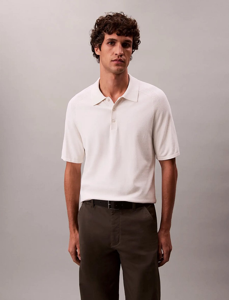 Calvin Klein - SS CK TECH KNIT SWEATER POLO 14G - polo krekli ar īsām piedurknēm - chalk - 2