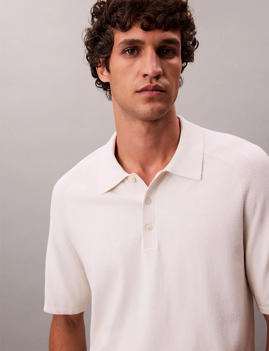 Calvin Klein - SS CK TECH KNIT SWEATER POLO 14G - polo krekli ar īsām piedurknēm - chalk - 3