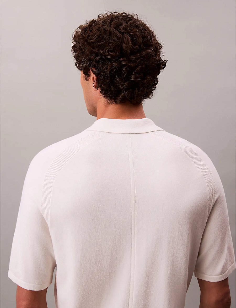 Calvin Klein - SS CK TECH KNIT SWEATER POLO 14G - polo krekli ar īsām piedurknēm - chalk - 4