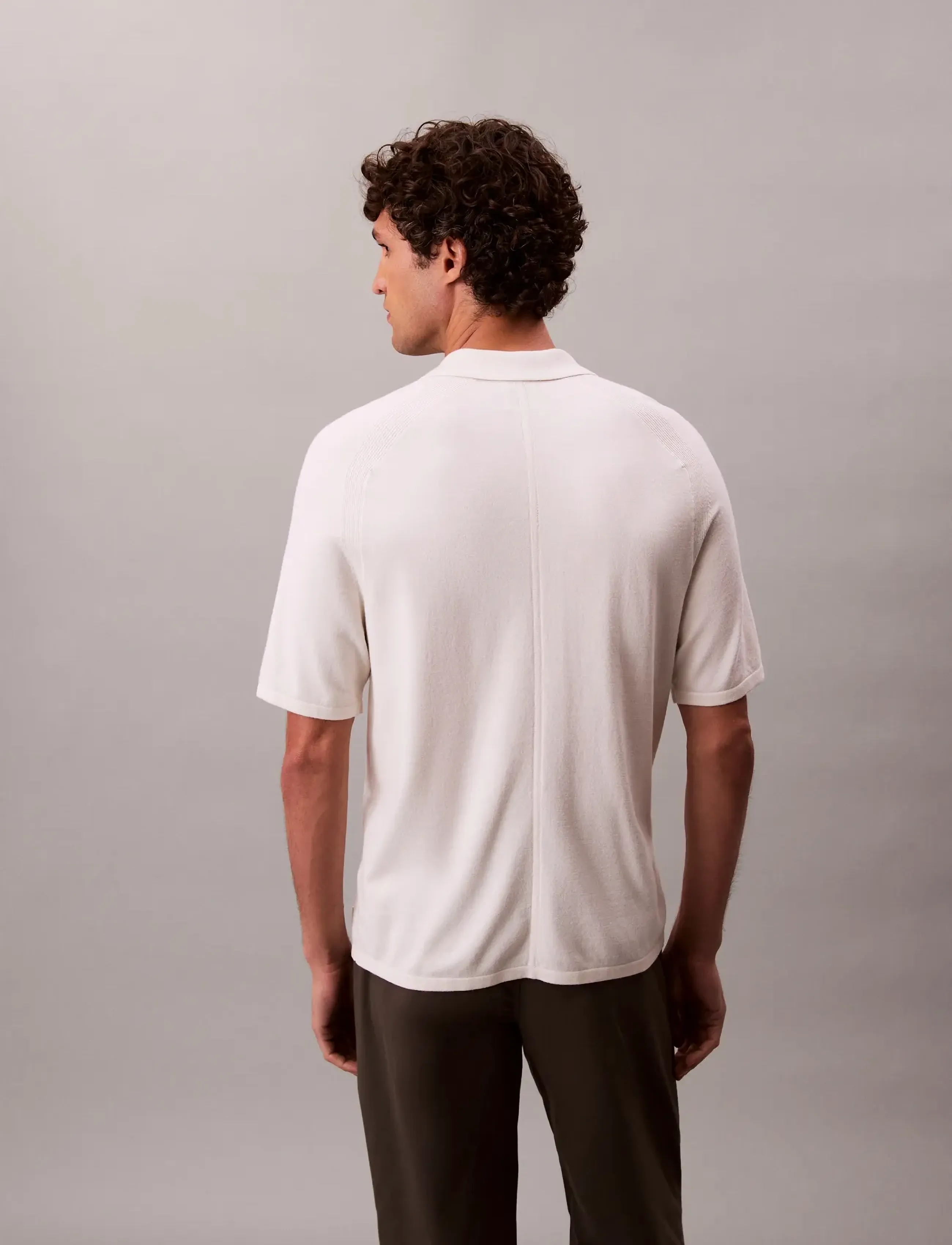 Calvin Klein - SS CK TECH KNIT SWEATER POLO 14G - lühikeste varrukatega polod - chalk - 5