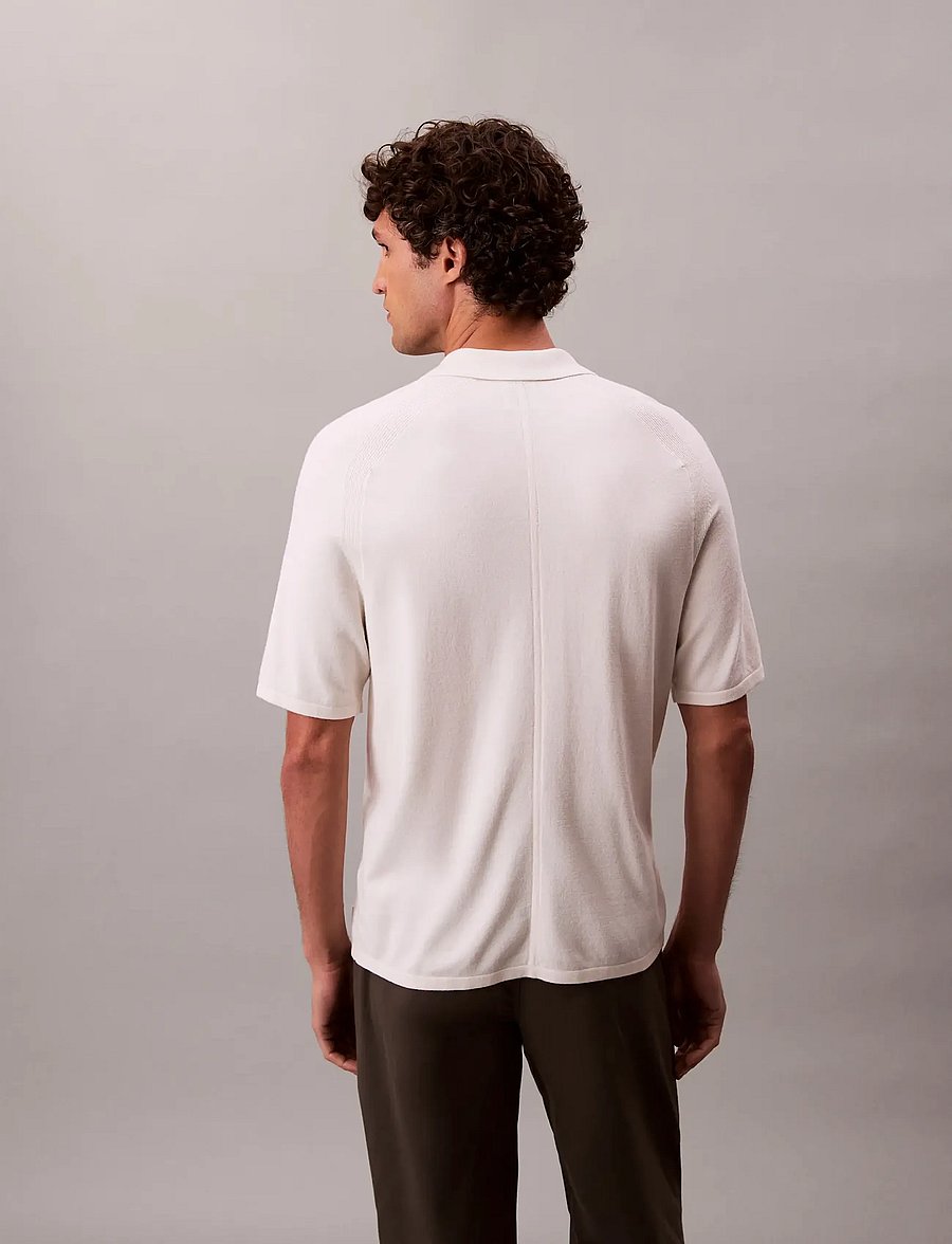 Calvin Klein - SS CK TECH KNIT SWEATER POLO 14G - polo krekli ar īsām piedurknēm - chalk - 5